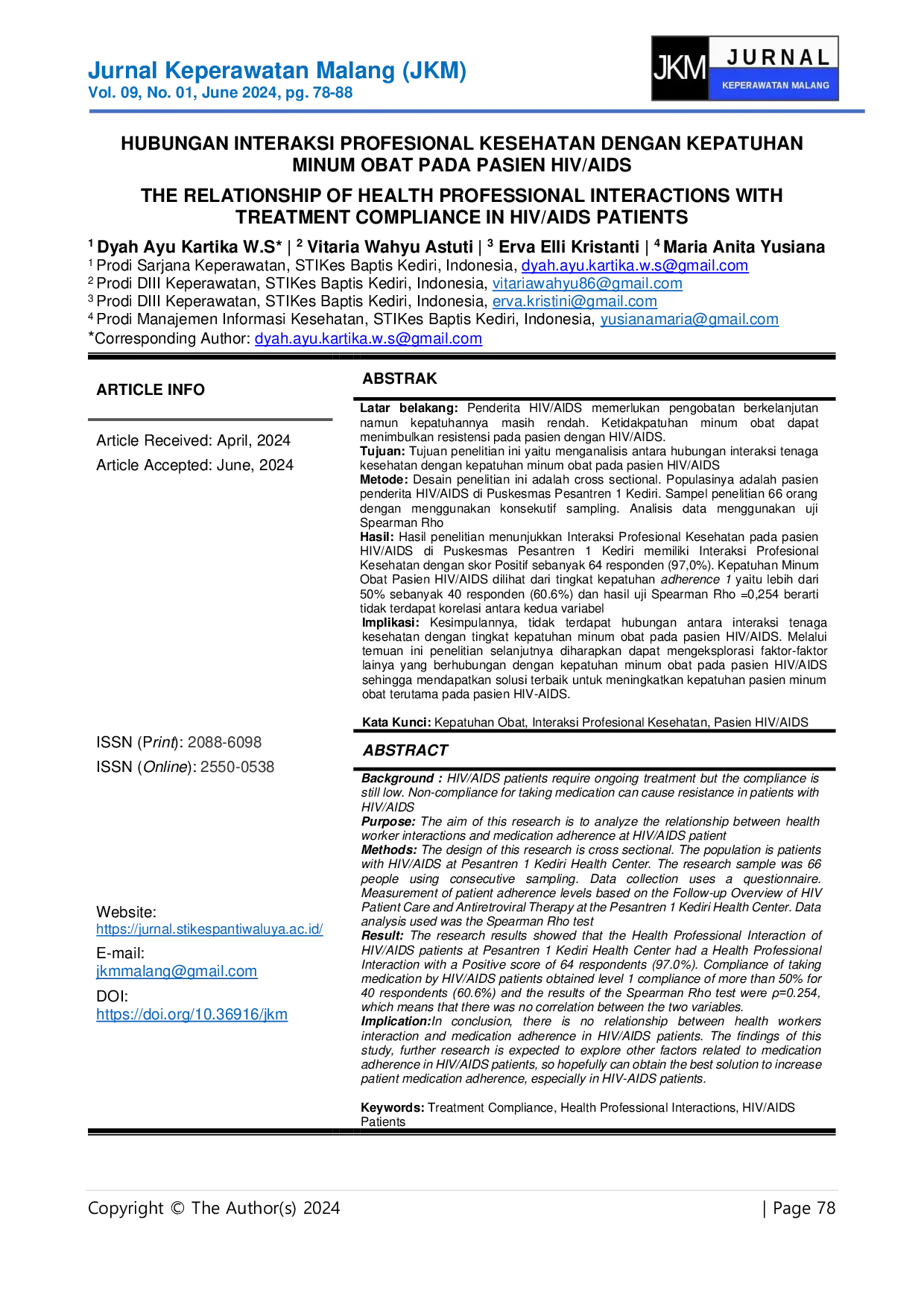 JURIS HUBUNGAN INTERAKSI PROFESIONAL KESEHATAN DENGAN KEPATUHAN MINUM OBAT PADA PASIEN HIV AIDS