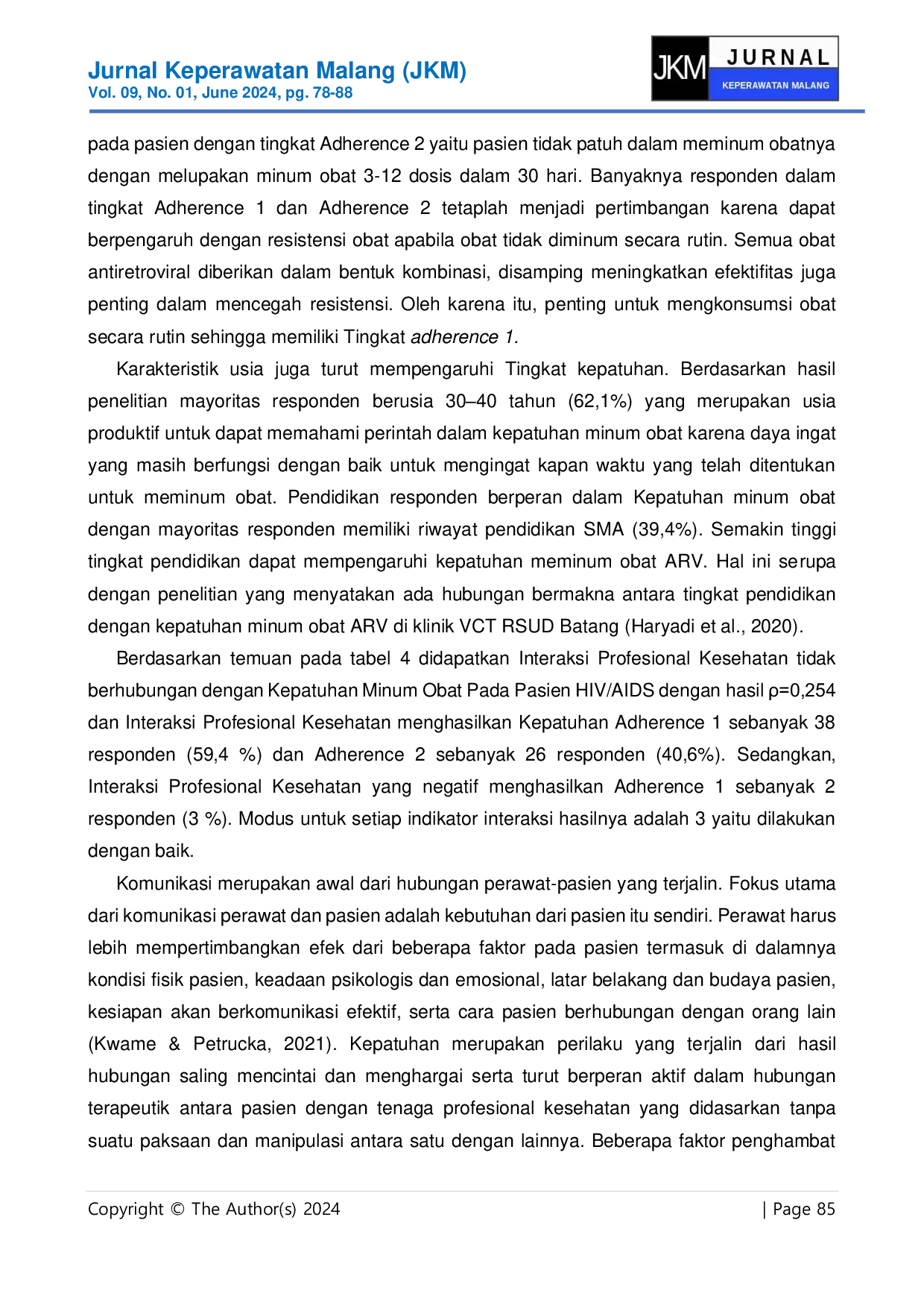 JURIS HUBUNGAN INTERAKSI PROFESIONAL KESEHATAN DENGAN KEPATUHAN MINUM OBAT PADA PASIEN HIV AIDS