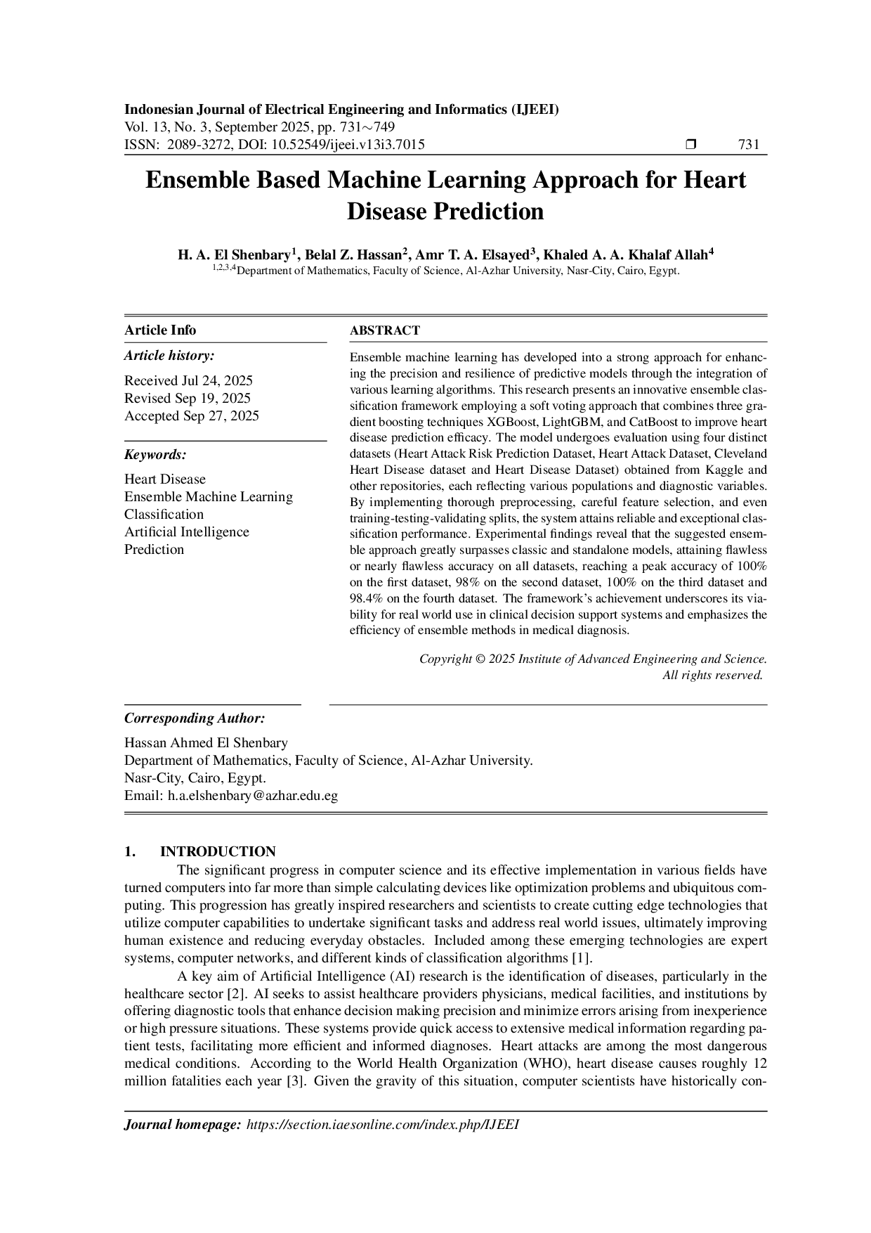 JURIS Ensemble Based Machine Learning Approach for Heart Disease Prediction