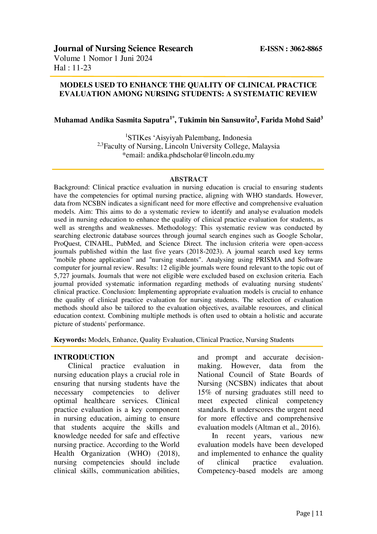 JURIS Models Used To Enhance The Quality Of Clinical Practice Evaluation Among Nursing Students