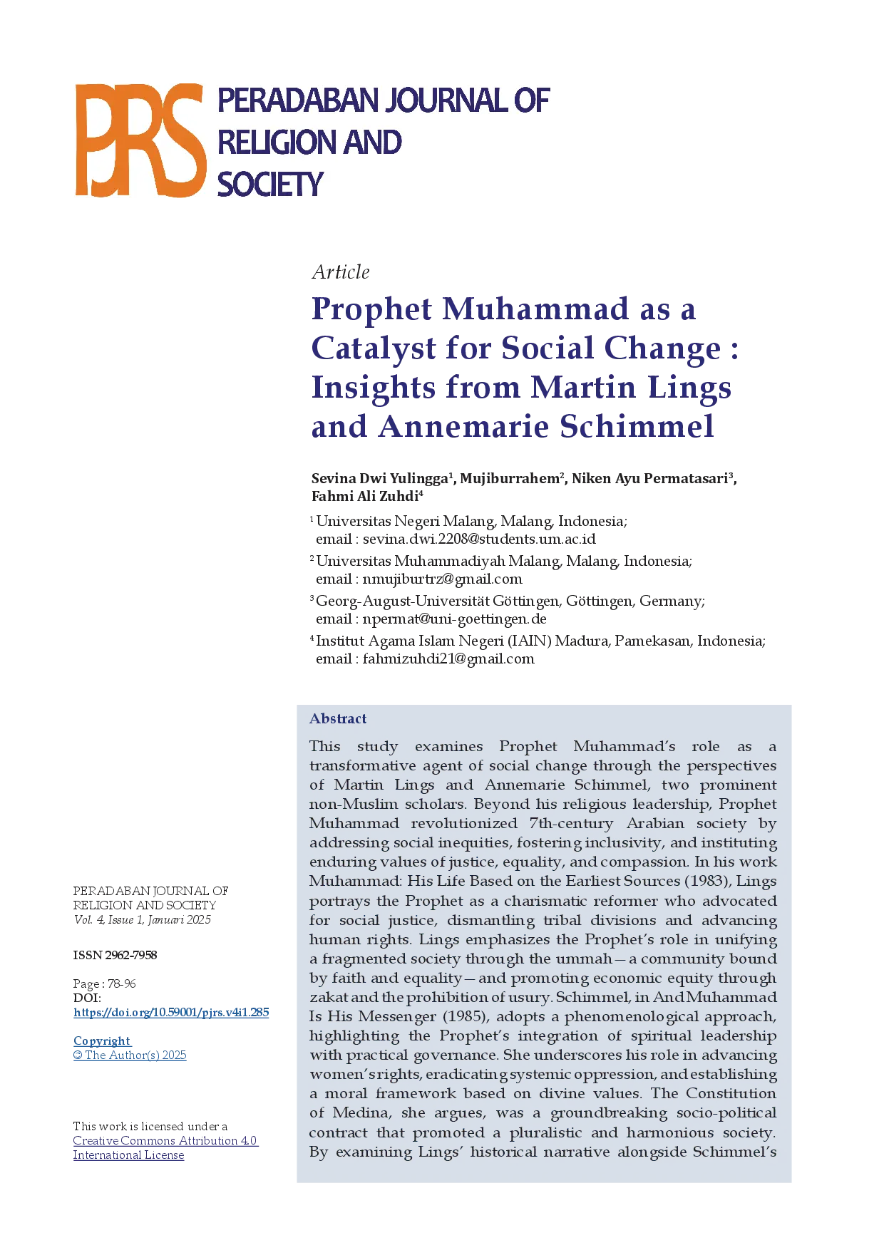 juris Prophet Muhammad as a Catalyst for Social Change