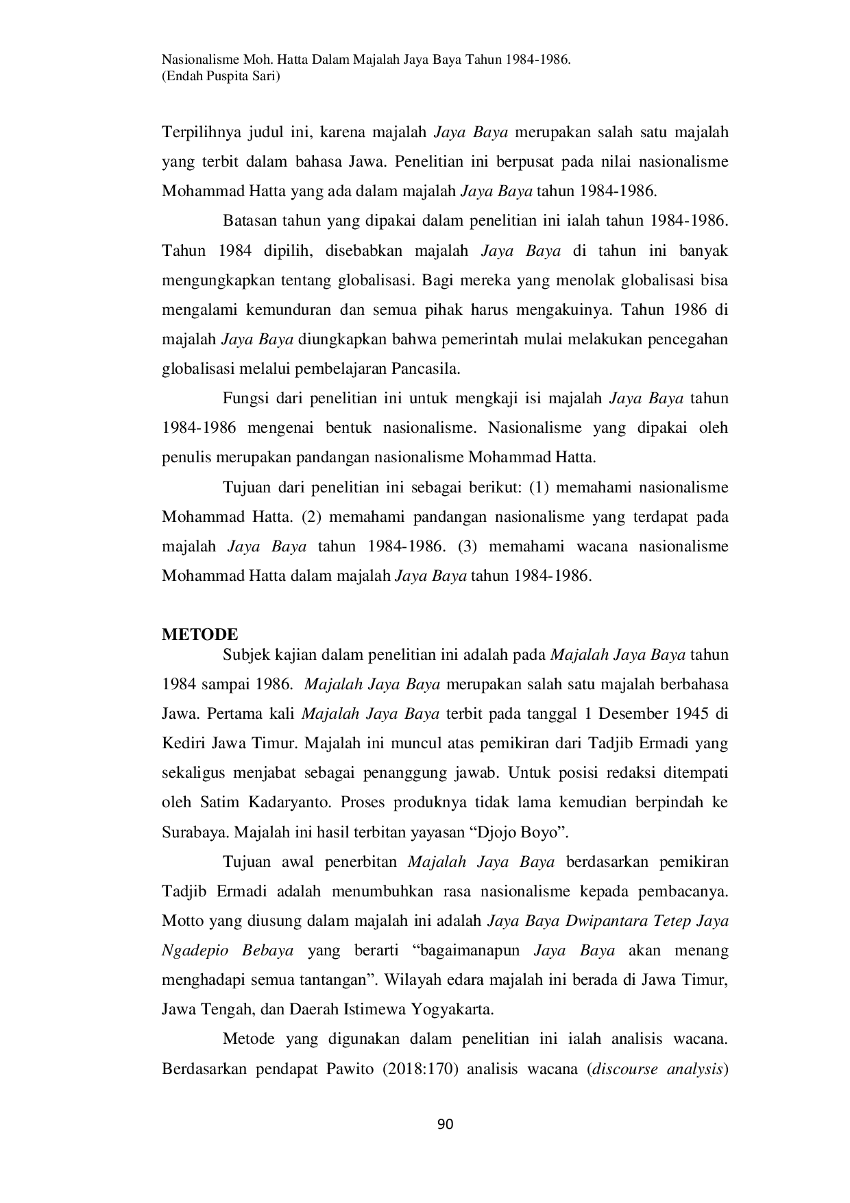 JURIS Nasionalisme Moh Hatta Dalam Majalah Jaya Baya Tahun 1984 1986