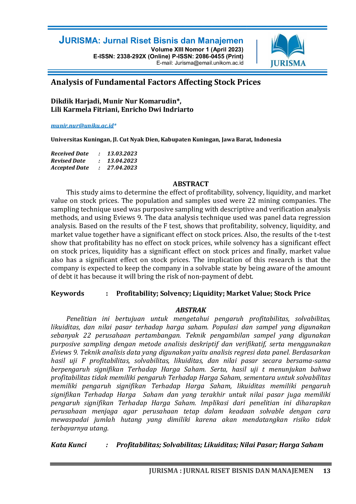 JURIS Analysis of Fundamental Factors Affecting Stock Prices