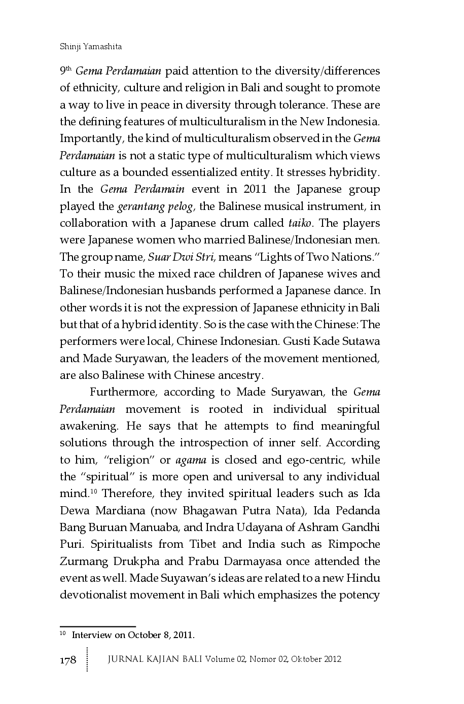 juris Gema Perdamaian Tourism Religion and Peace in Multicultural Bali