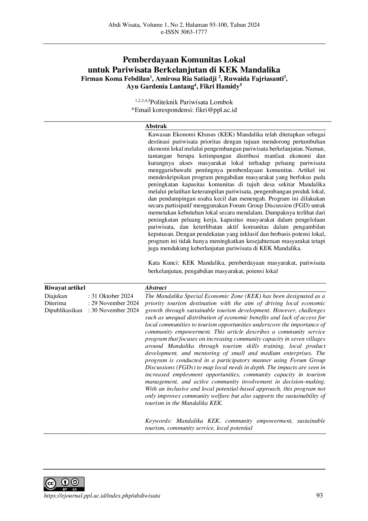 juris Pemberdayaan Komunitas Lokal untuk Pariwisata Berkelanjutan di KEK Mandalika