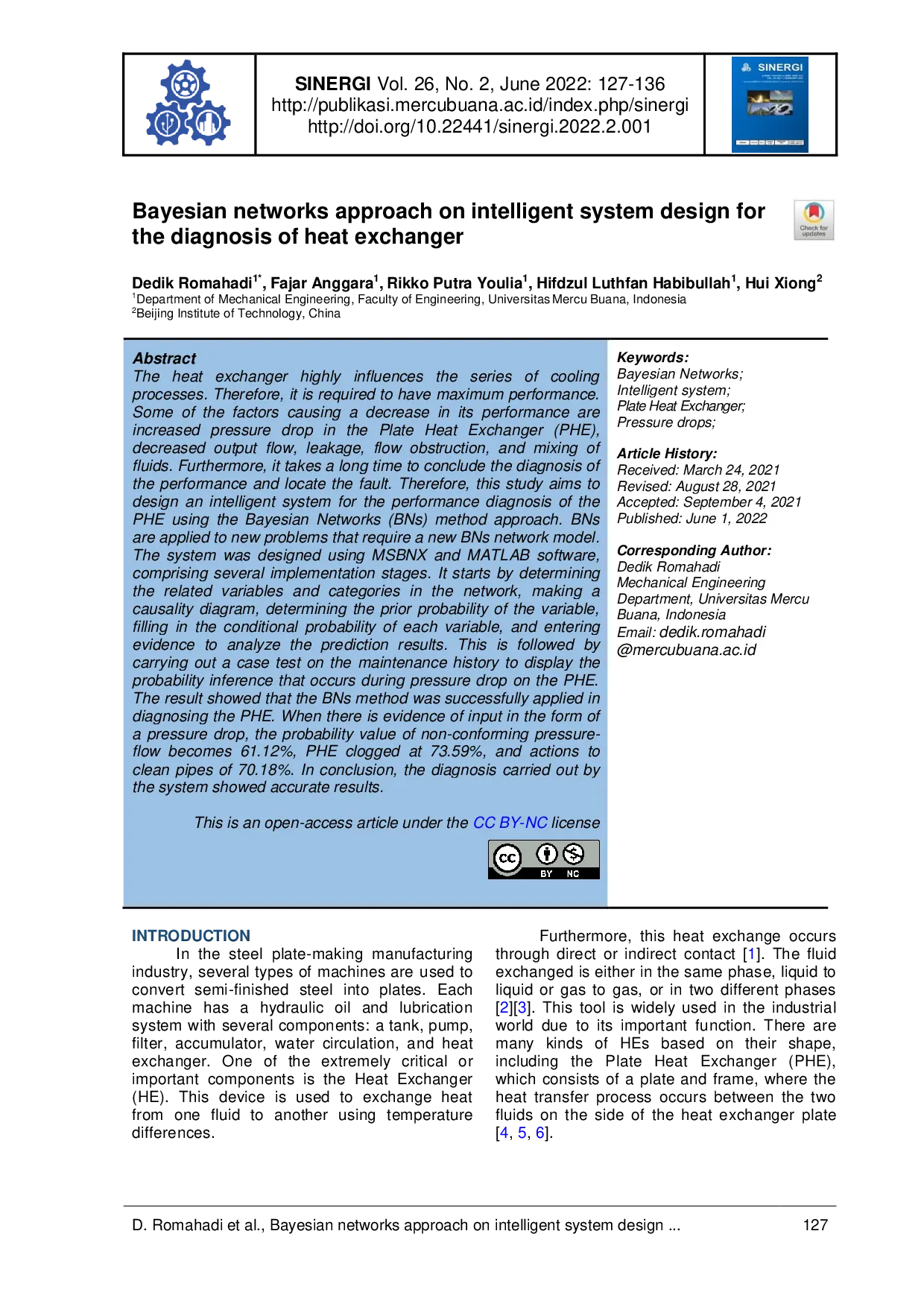 JURIS Bayesian networks approach on intelligent system design for the diagnosis of heat exchanger