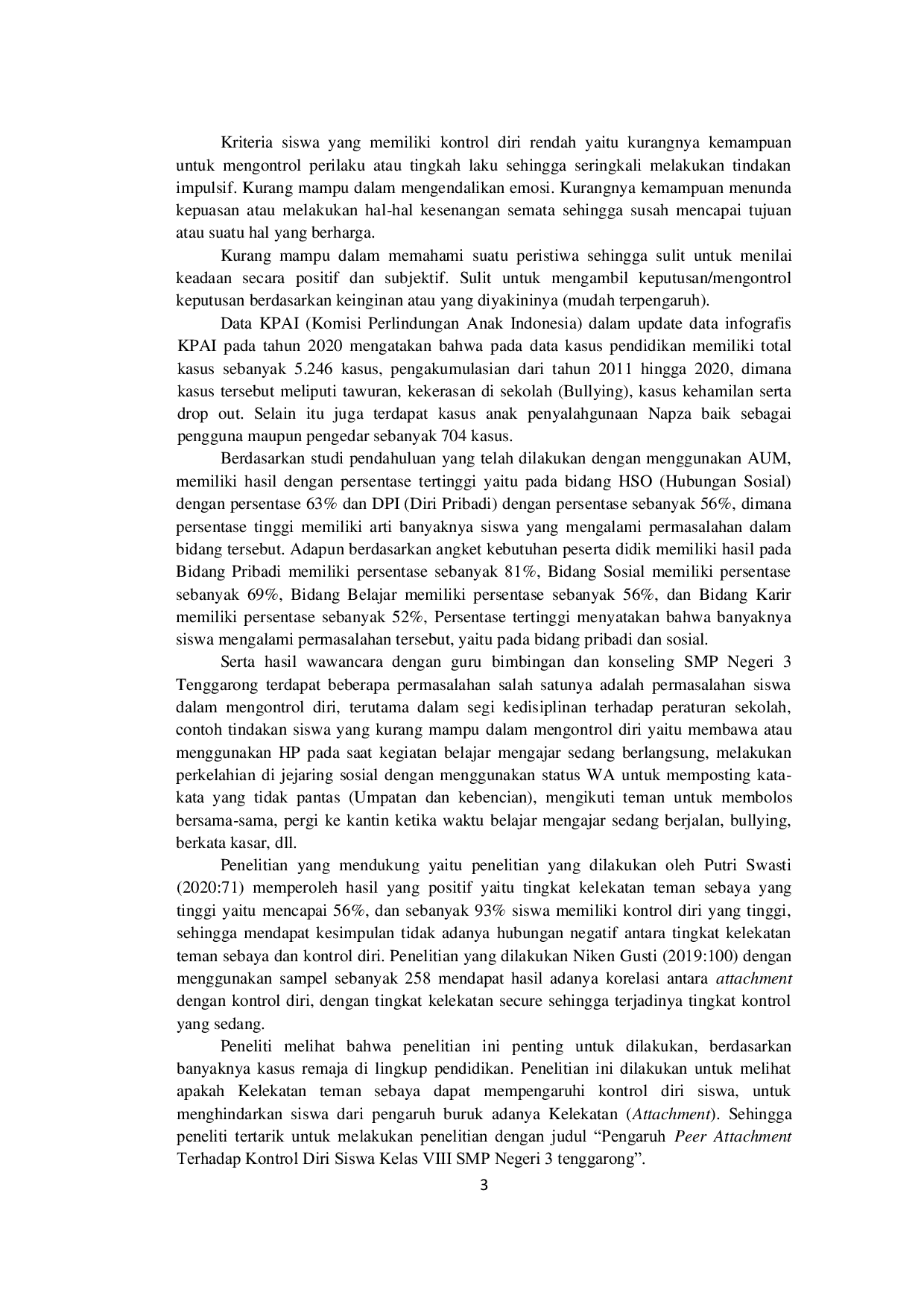 JURIS Pengaruh Peer Attachment Terhadap Kontrol Diri Siswa Kelas VIII SMP Negeri 3 Tenggarong Tahun 2021 2022