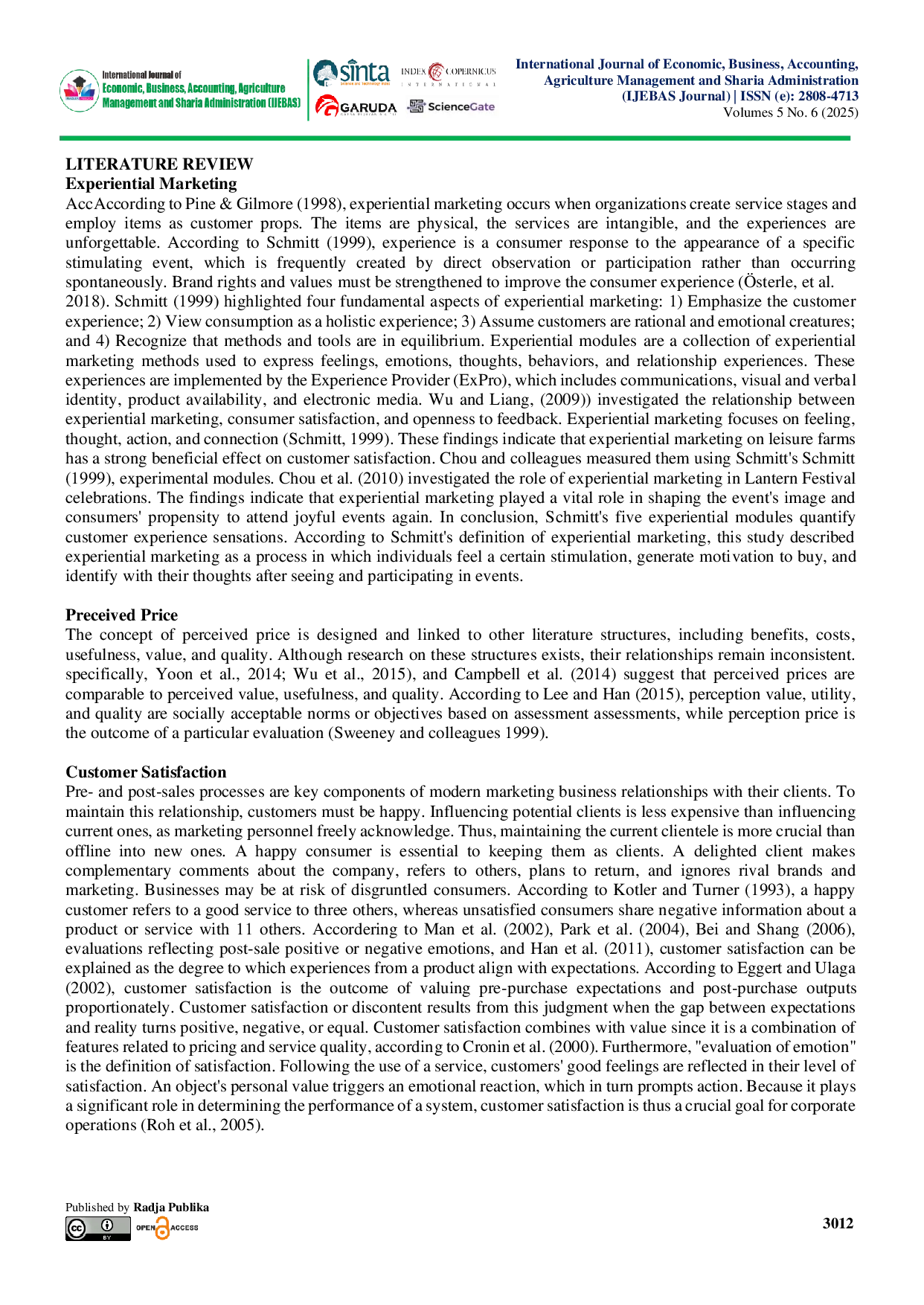 JURIS Pengaruh Pemasaran Berdasarkan Pengalaman dan Harga yang Dirasakan terhadap Loyalitas Pelanggan Peran Mediasi dari Kepuasan Pelanggan dan Niat Mengunjungi Kembali