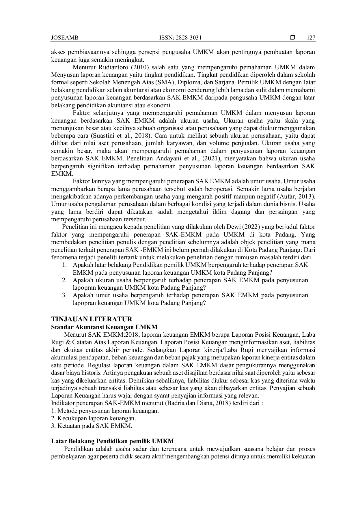 JURIS Analisis Penerapan SAK EMKM Pada Penyusunan Laporan Keuangan Di UMKM Kota Padang Panjang