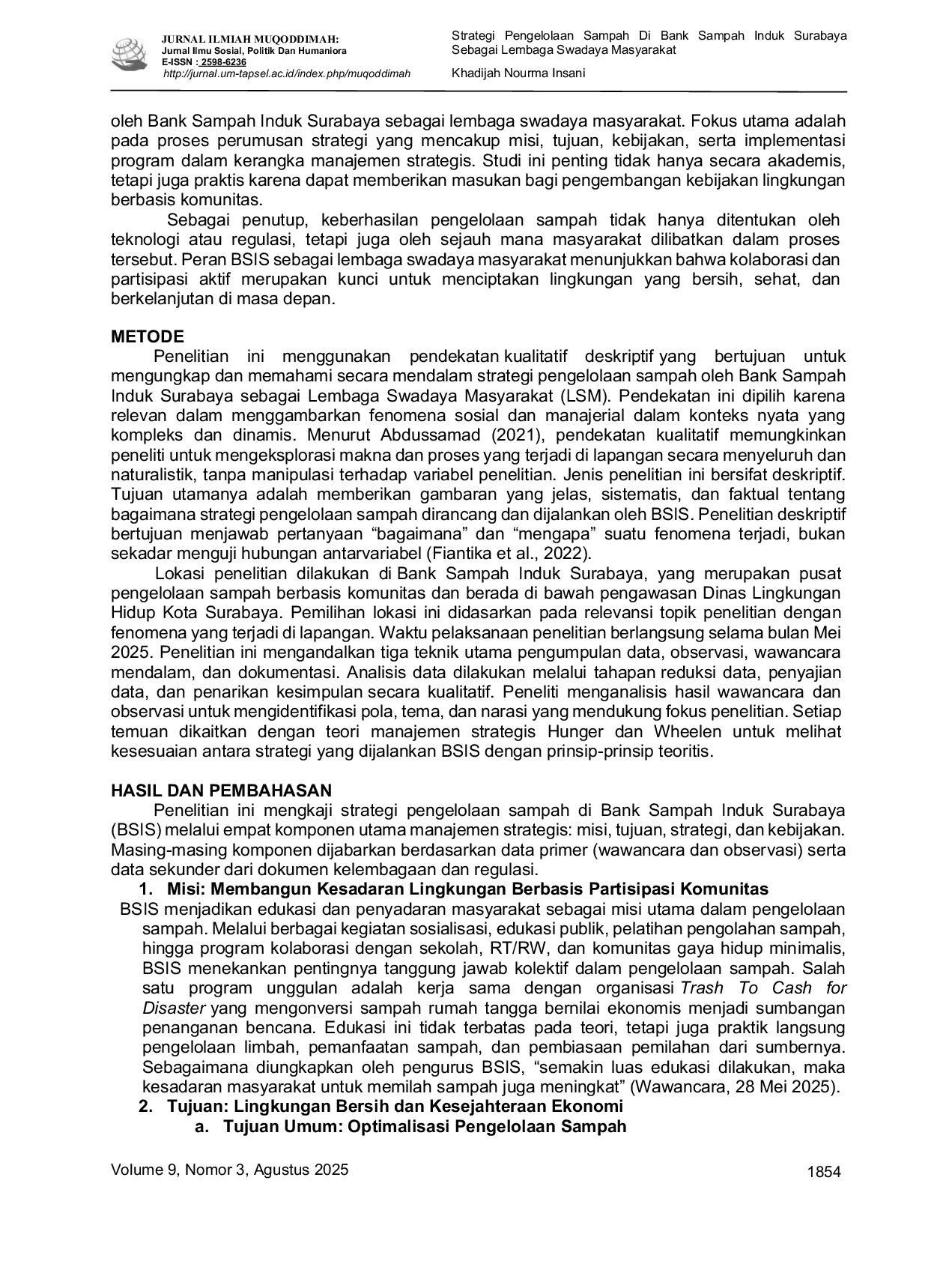 JURIS Strategi Pengelolaan Sampah Di Bank Sampah Induk Surabaya Sebagai Lembaga Swadaya Masyarakat