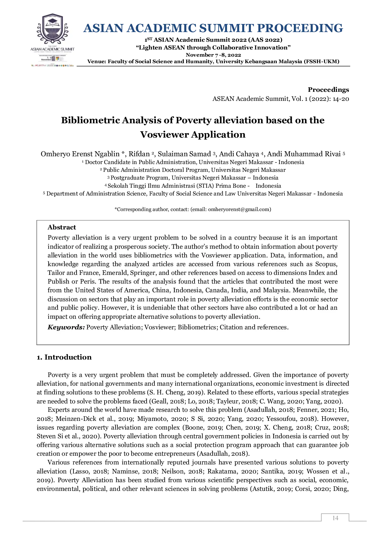 JURIS Bibliometric Analysis of Poverty alleviation based on the Vosviewer Application