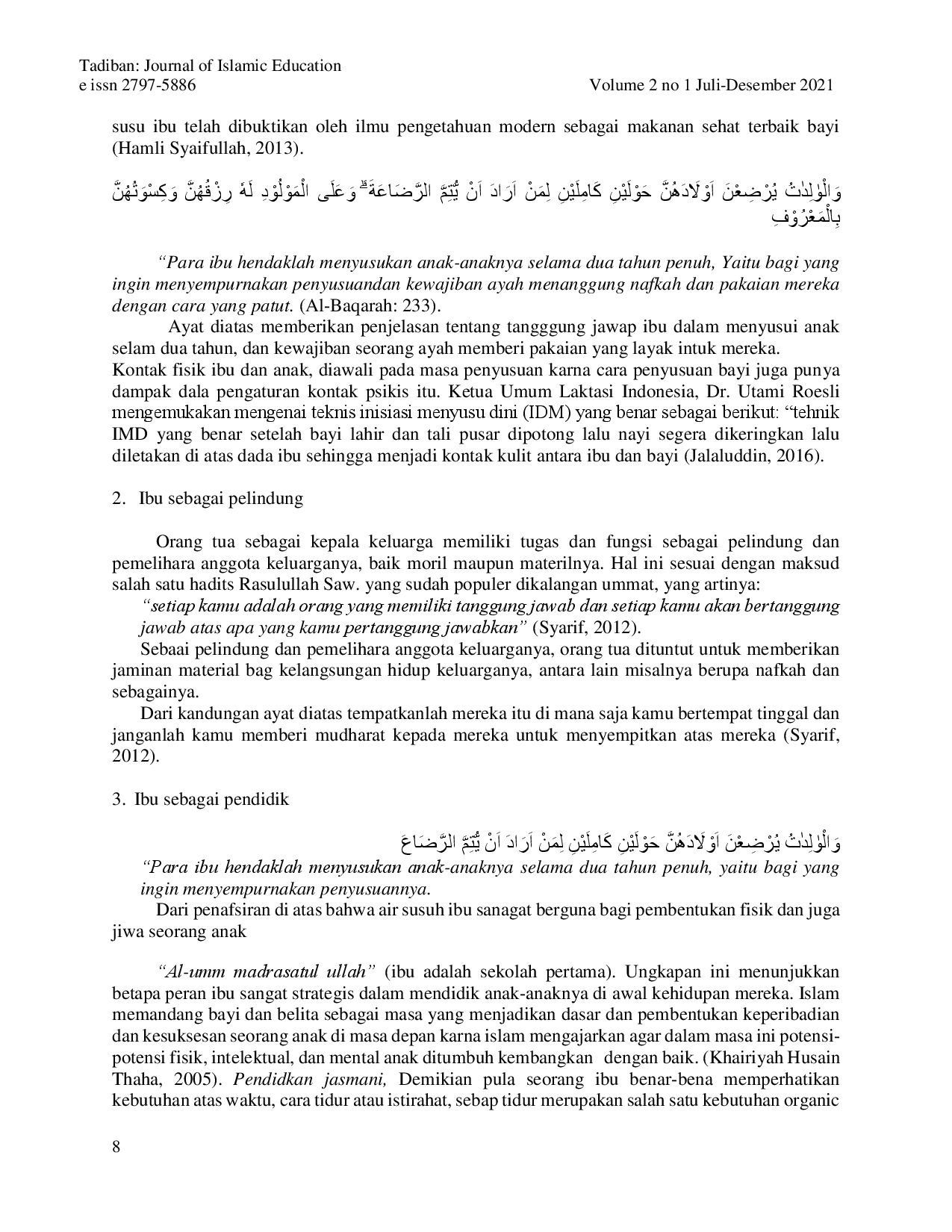 juris Peran Ibu Pada Pola Pendidikan Anak Dalam Keluarga Telaah Q S Al Baqarah 233 Luqman 14 Al Ahqof 15