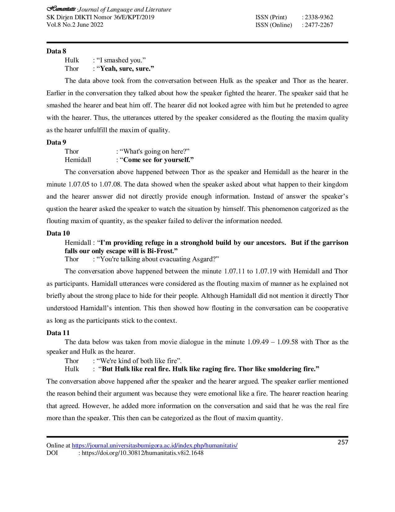 JURIS Flouting Maxim Types Found in Thor Ragnarok Ay Movie