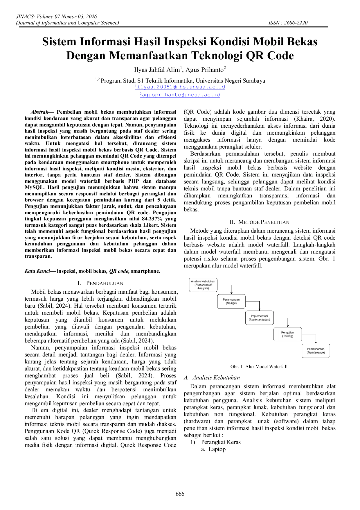 JURIS Sistem Informasi Hasil Inspeksi Kondisi Mobil Bekas Dengan Memanfaatkan Teknologi QR Code