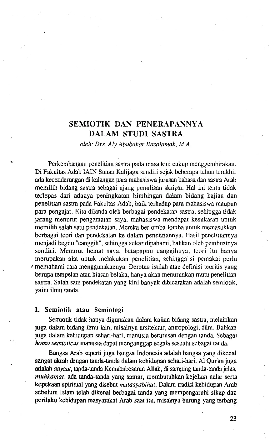 juris Semiotik dan Penerapannya dalam Studi Sastra