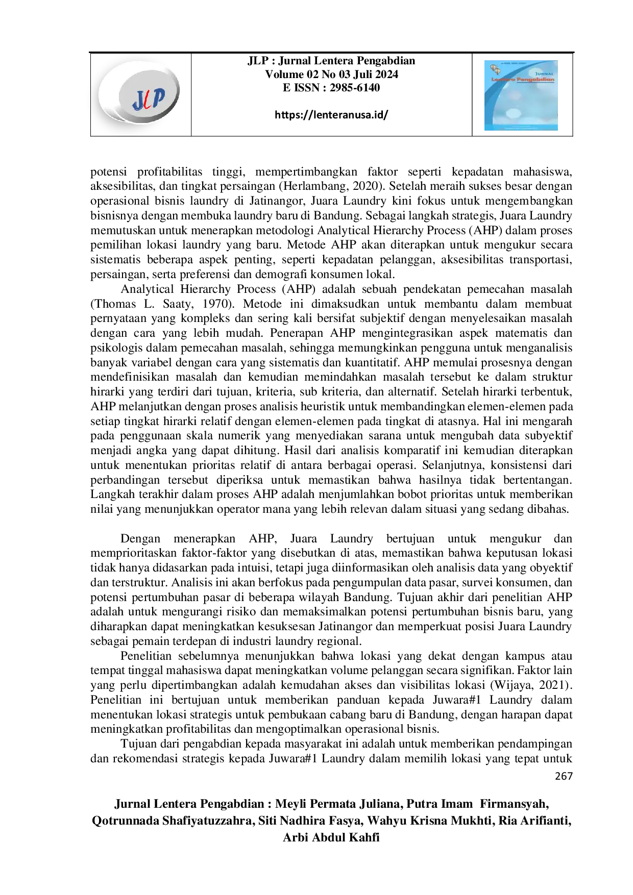 juris Strategi Lokasi Laundry Juwara dan Potensi Lokasi Dalam Pembukaan Cabang Baru di Daerah Bandung