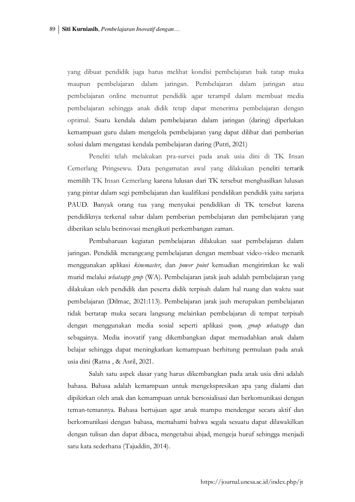 JURIS Pembelajaran Inovatif dengan Media Video untuk Meningkatkan Kemampuan Membaca Permulaan pada Usia 5 6 Tahun
