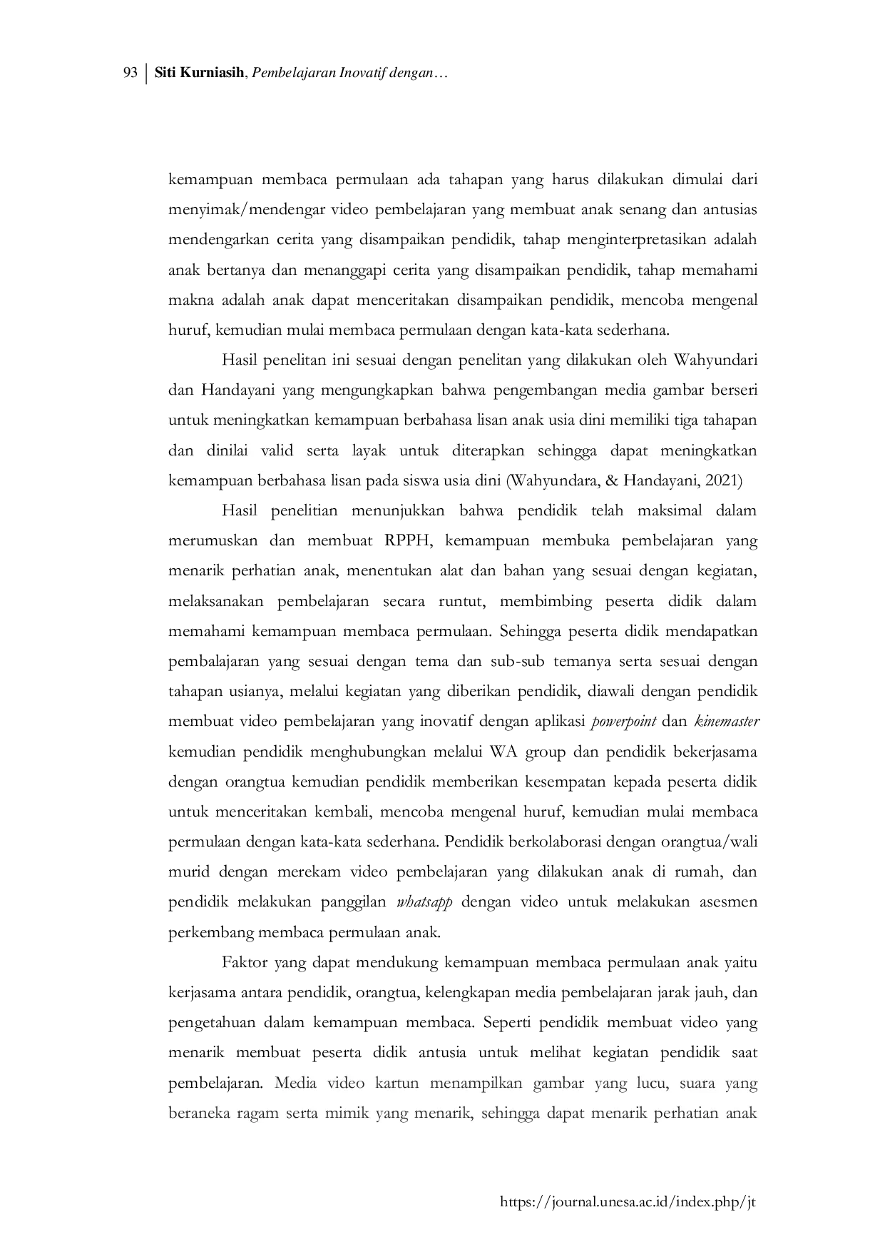 JURIS Pembelajaran Inovatif dengan Media Video untuk Meningkatkan Kemampuan Membaca Permulaan pada Usia 5 6 Tahun