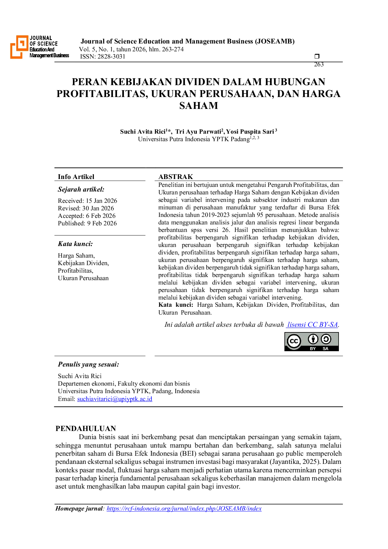 JURIS Peran Kebijakan Dividen dalam Hubungan Profitabilitas Ukuran Perusahaan dan Harga Saham