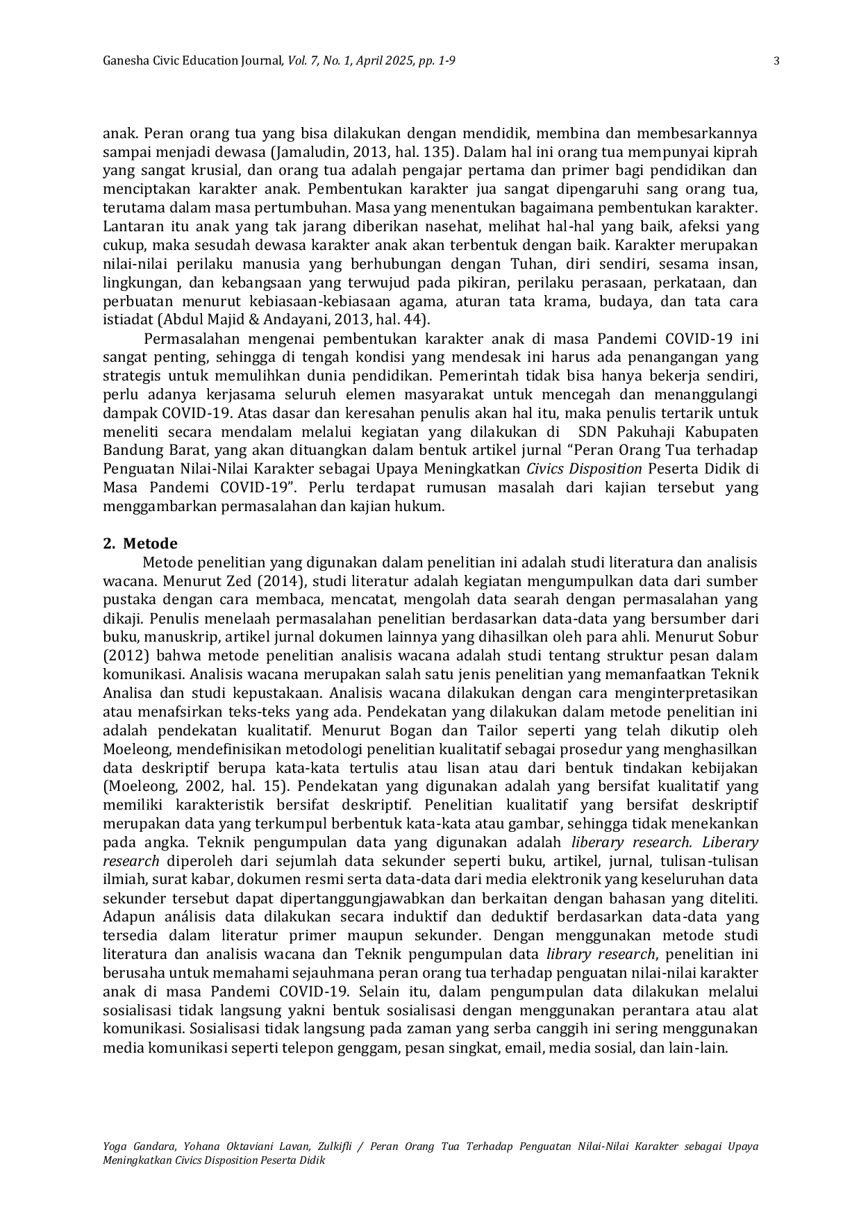 JURIS Peran Orang Tua Terhadap Penguatan Nilai Nilai Karakter Sebagai Upaya Meningkatkan Civics Disposition Peserta Didik