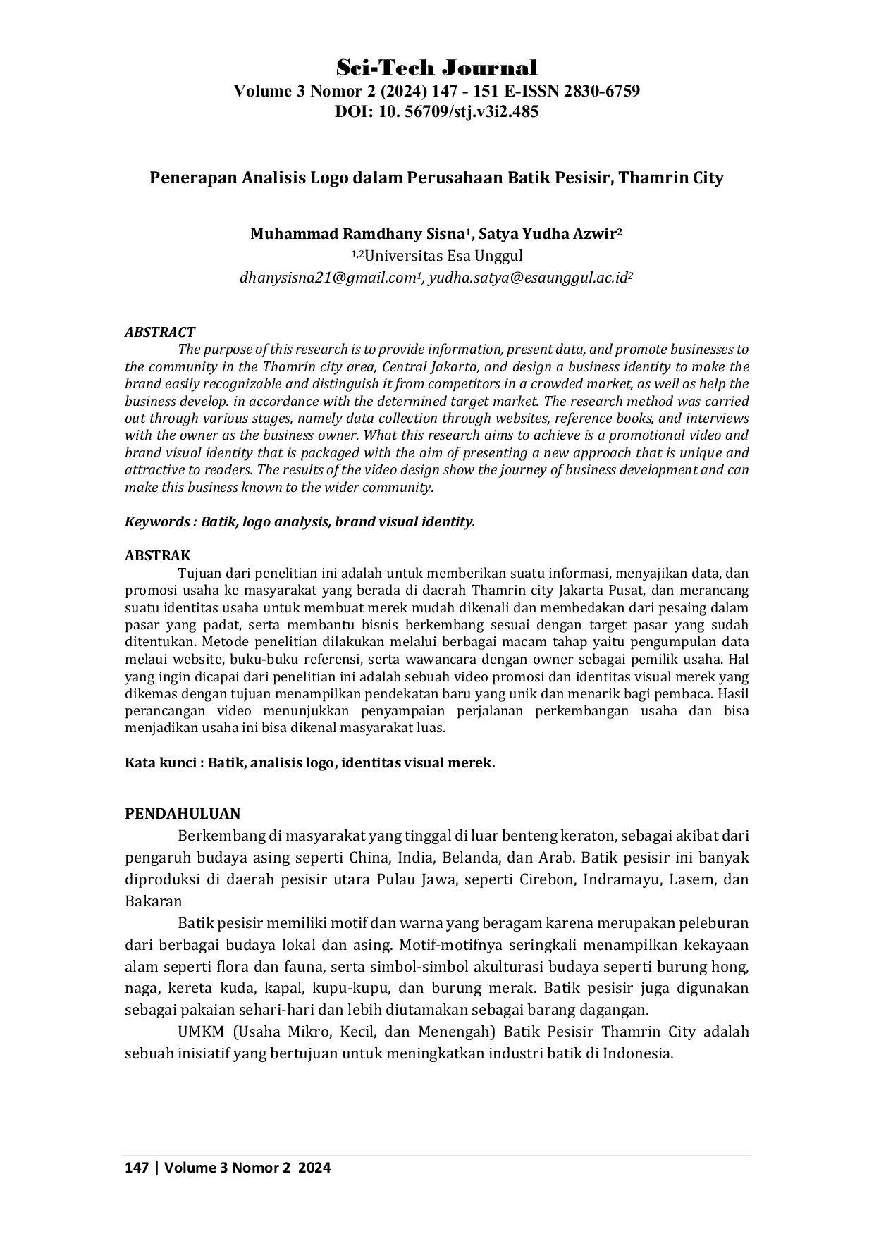 JURIS Penerapan Analisis Logo dalam Perusahaan Batik Pesisir Thamrin City