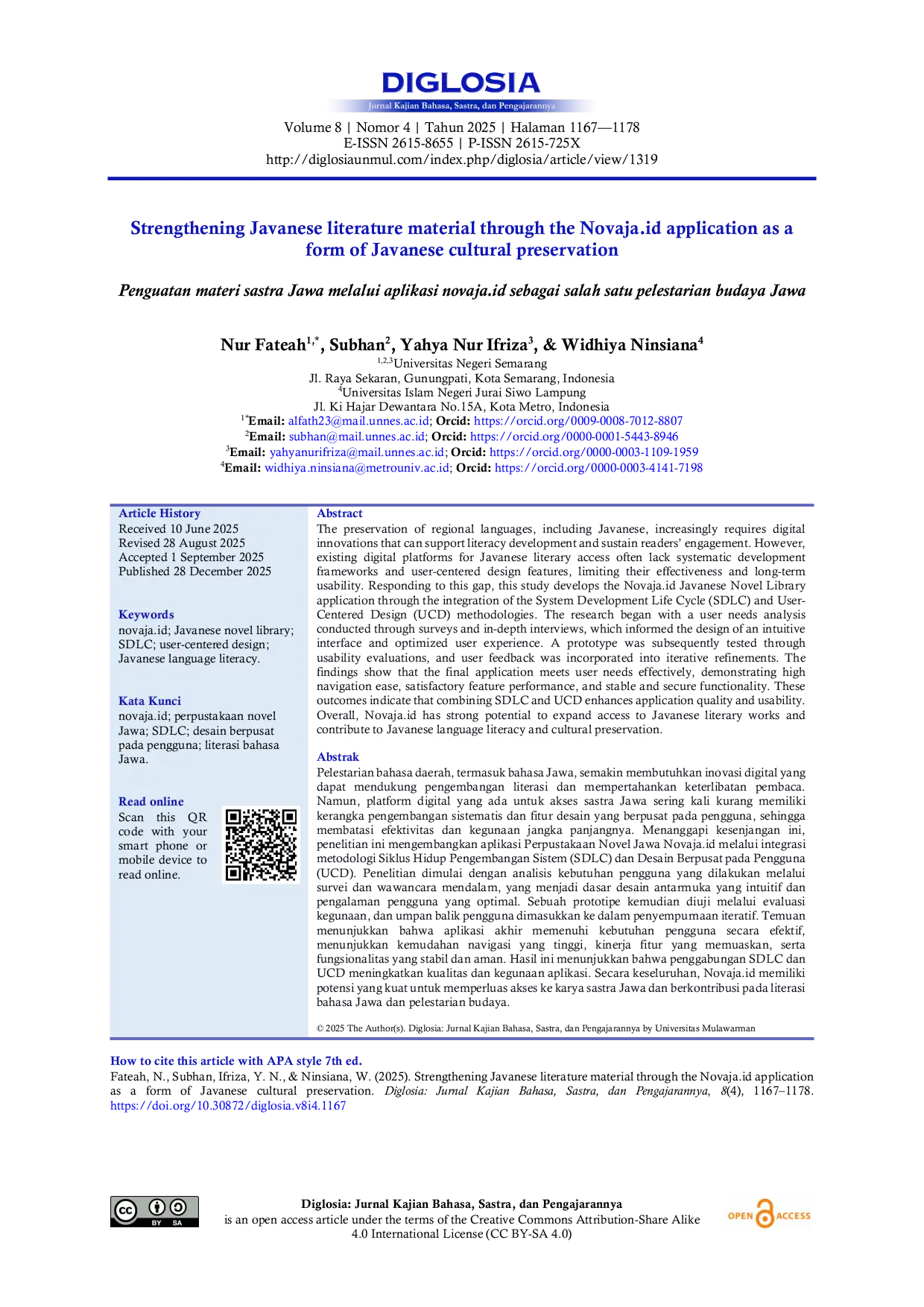 JURIS Strengthening Javanese literature material through the Novaja application as a form of Javanese cultural preservation