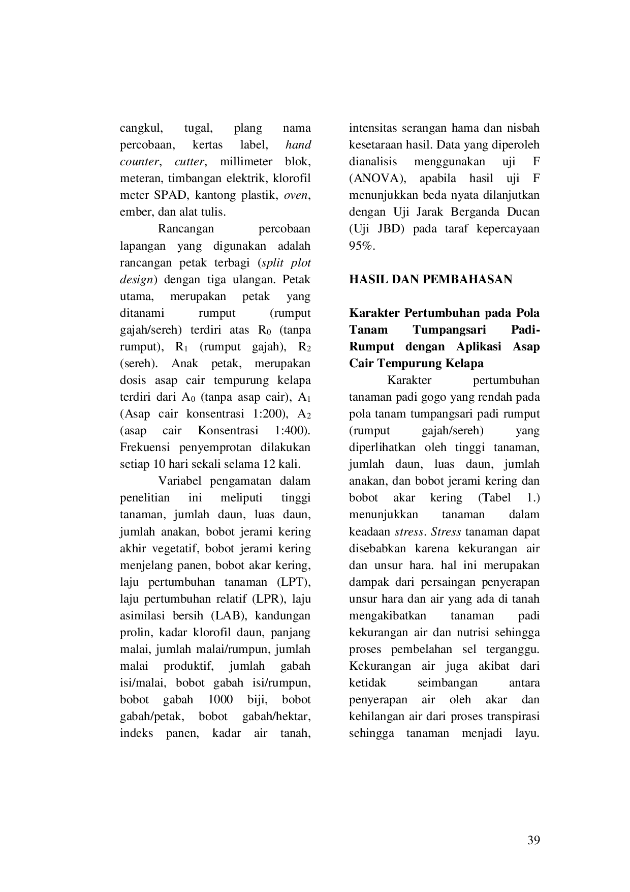 juris Tumpangsari PadiAcRumput Dan Aplikasi Asap Cair Tempurung Kelapa Terhadap Pertumbuhan Fisiologi Dan Hasil Padi Gogo