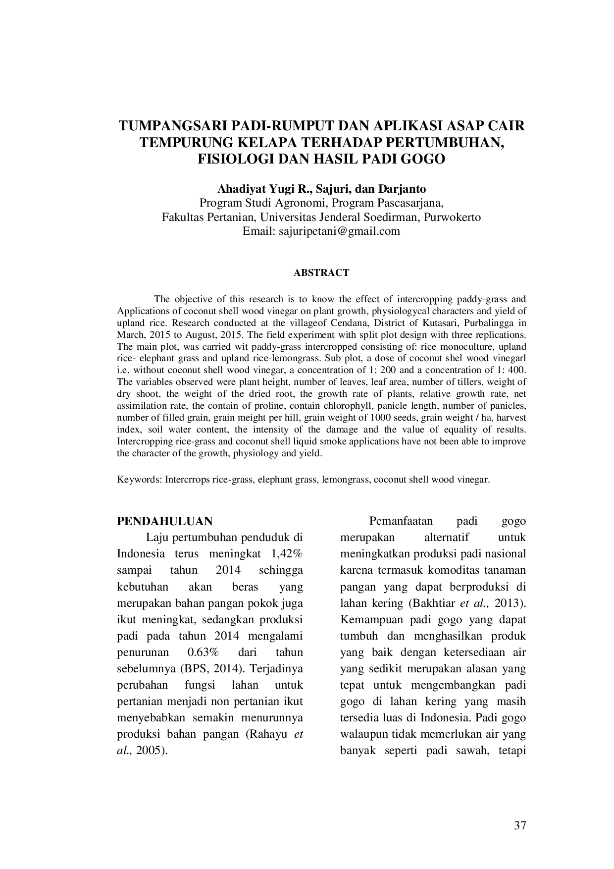 juris Tumpangsari PadiAcRumput Dan Aplikasi Asap Cair Tempurung Kelapa Terhadap Pertumbuhan Fisiologi Dan Hasil Padi Gogo