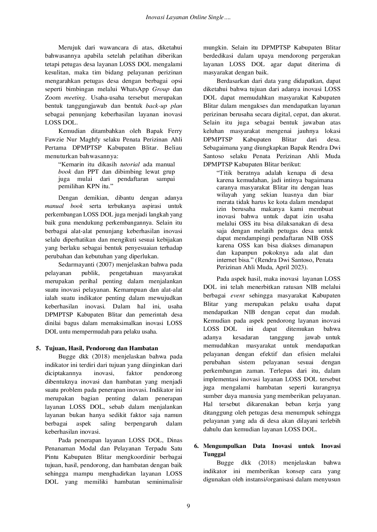 JURIS Inovasi Layanan Online Single Submission Di Desa Secara Online Loss Dol Pada Dinas Penanaman Modal Dan Pelayanan Terpadu Satu Pintu Kabupaten Blitar