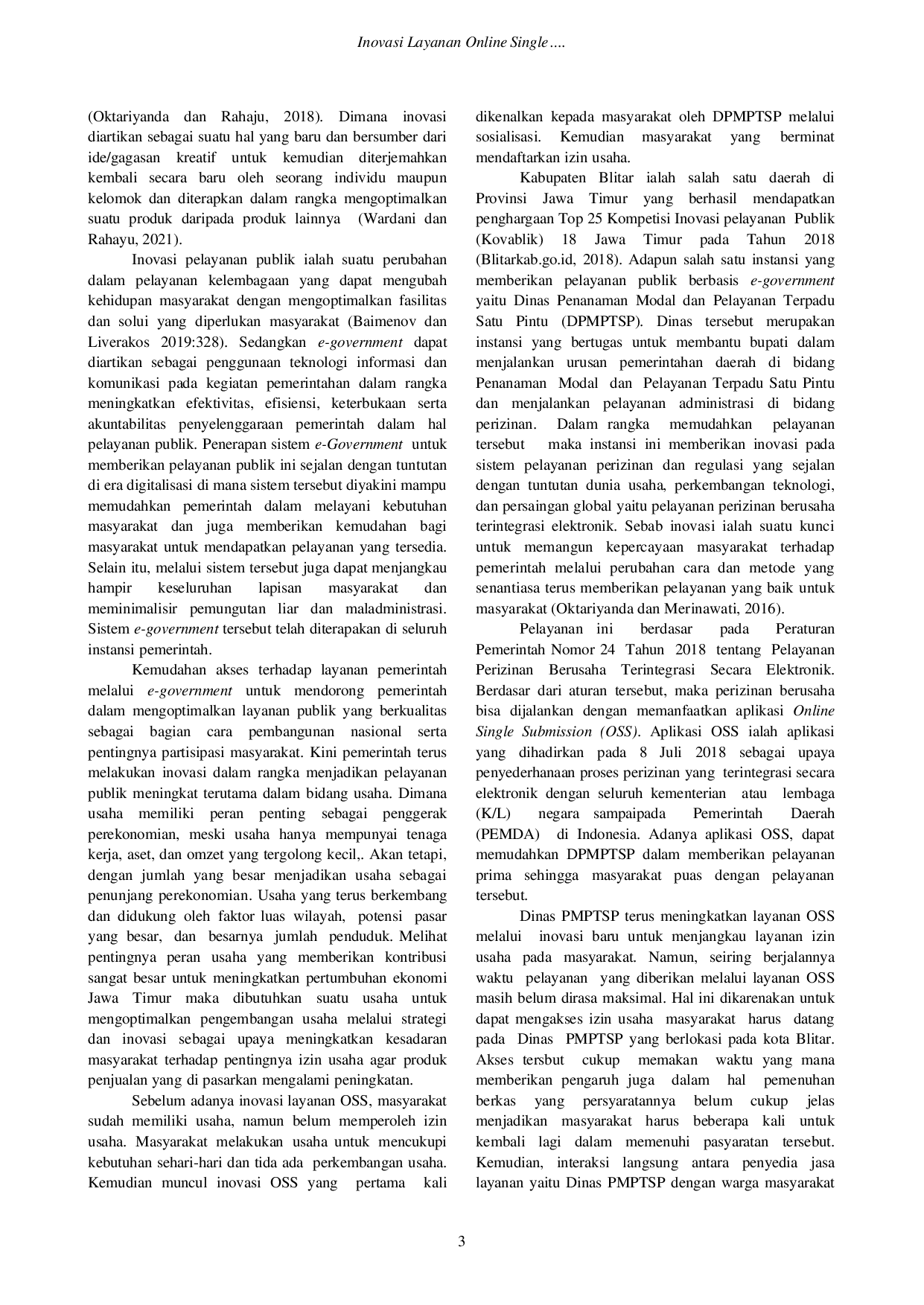 JURIS Inovasi Layanan Online Single Submission Di Desa Secara Online Loss Dol Pada Dinas Penanaman Modal Dan Pelayanan Terpadu Satu Pintu Kabupaten Blitar