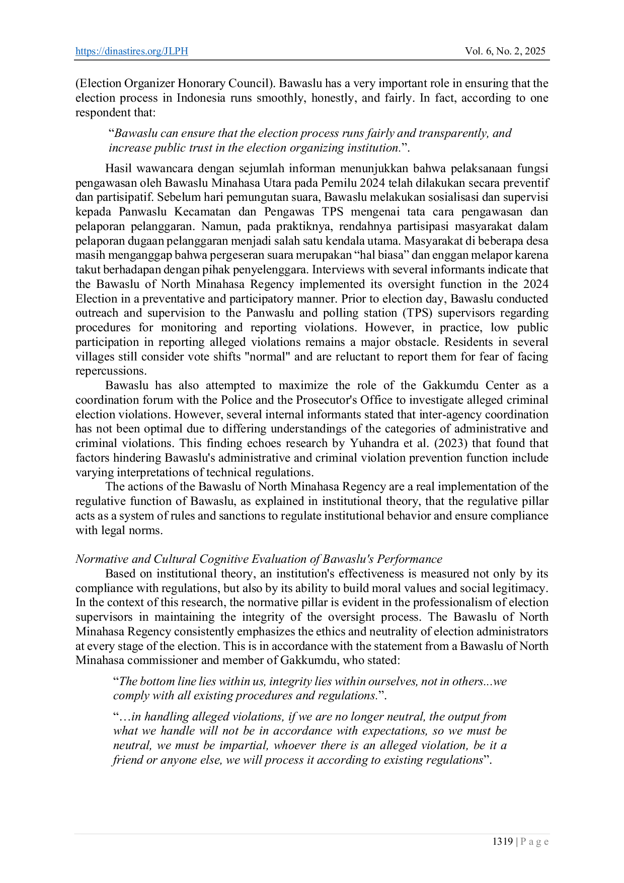 JURIS The Role of the General Election Supervisory Agency Bawaslu in Handling Vote Shifts in the 2024 General Elections