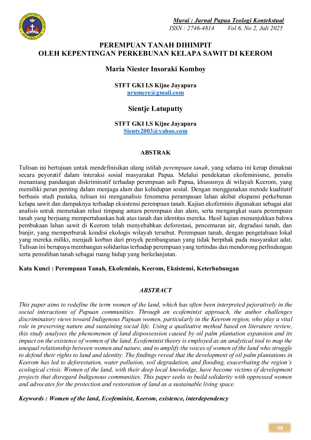 JURIS Perempuan Tanah dihimpit oleh kepentingan perkebunan kelapa Sawit di Keerom