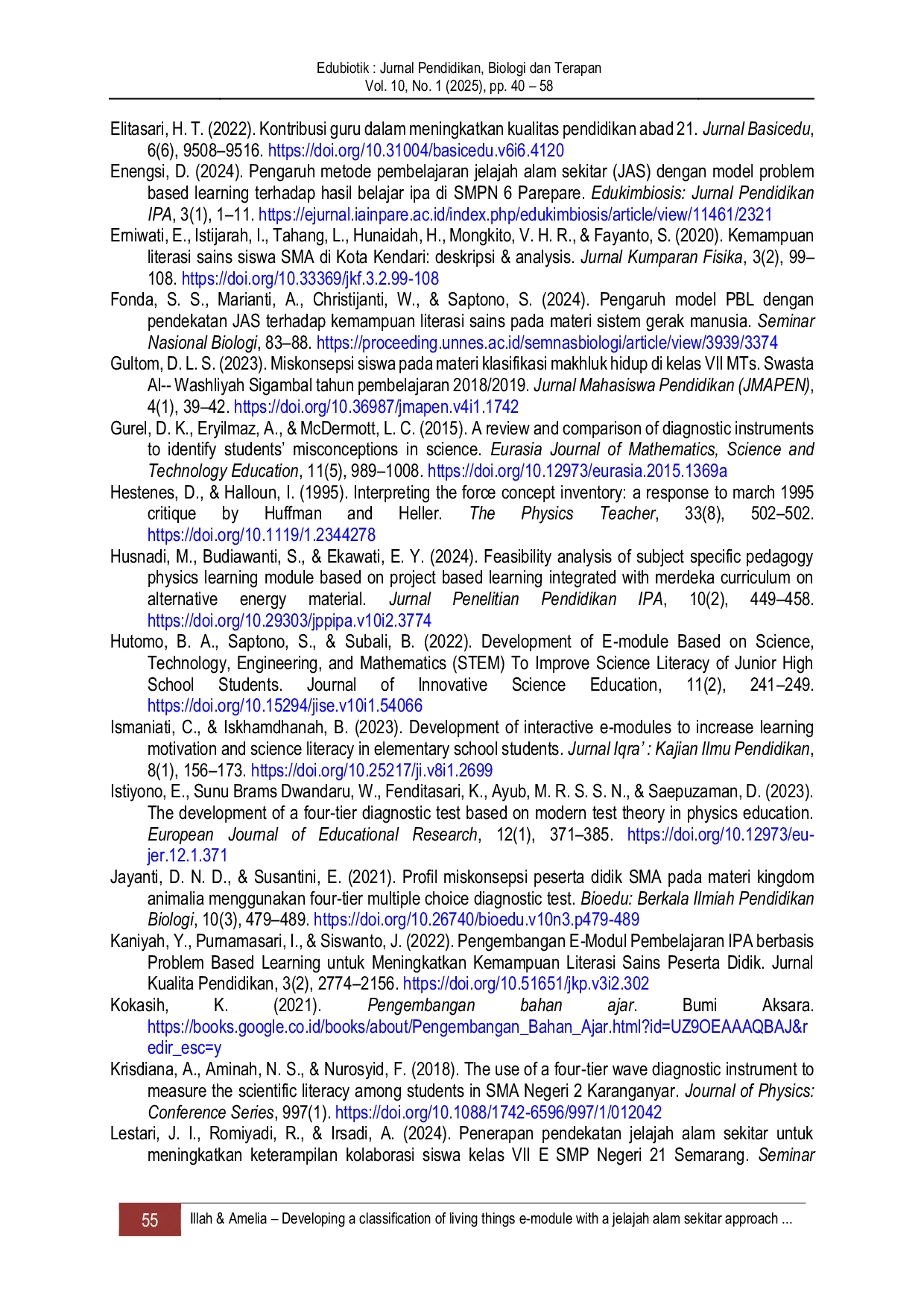 JURIS Developing a classification of living things e module with a jelajah alam sekitar approach to help students reduce misconceptions and strengthen scientific literacy