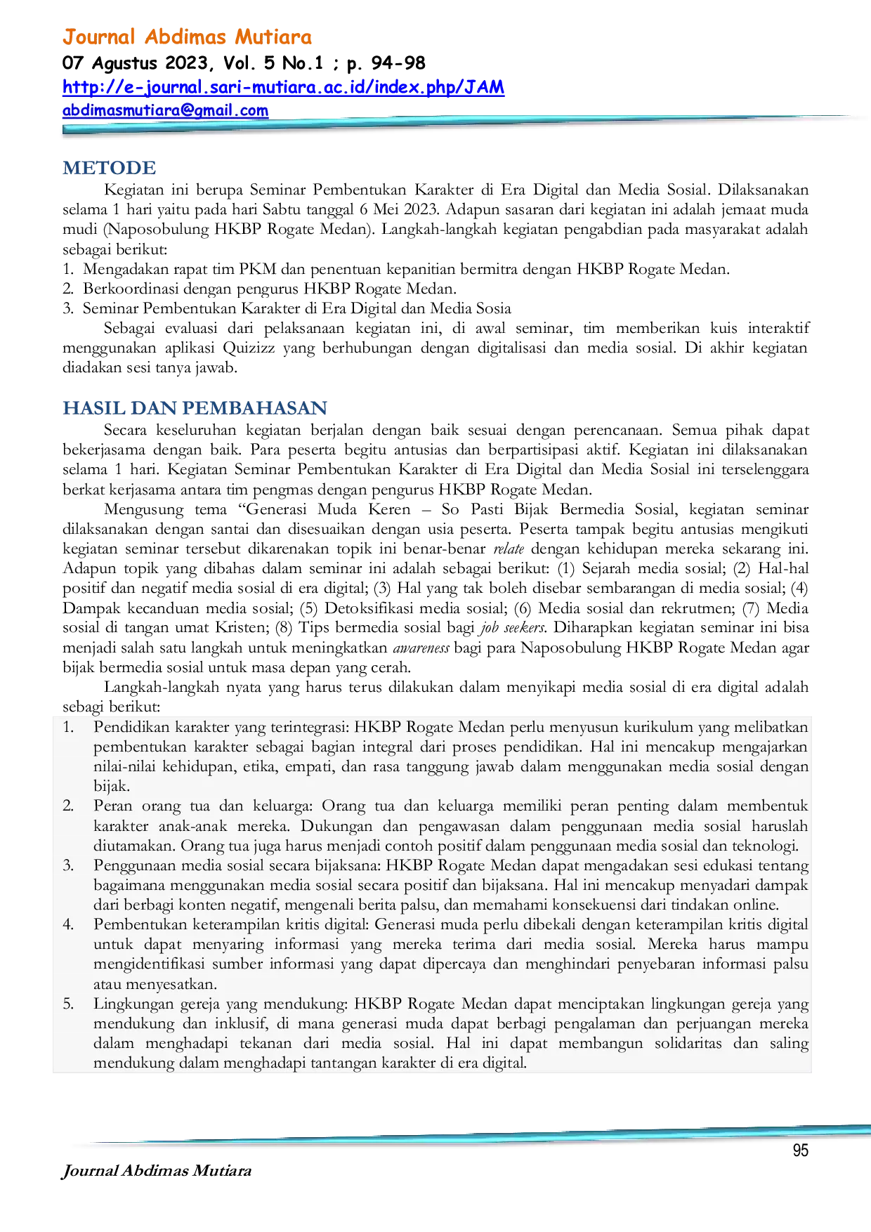 JURIS Pembentukan Karakter di Era Digital dan Media Sosial Bagi Muda Mudi HKBP Rogate Medan