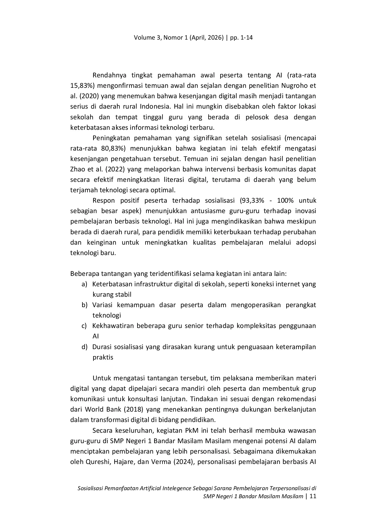 JURIS Sosialisasi Pemanfaatan Artificial Intelegence Sebagai Sarana Pembelajaran Terpersonalisasi Di Smp Negeri 1 Bandar Masilam Masilam