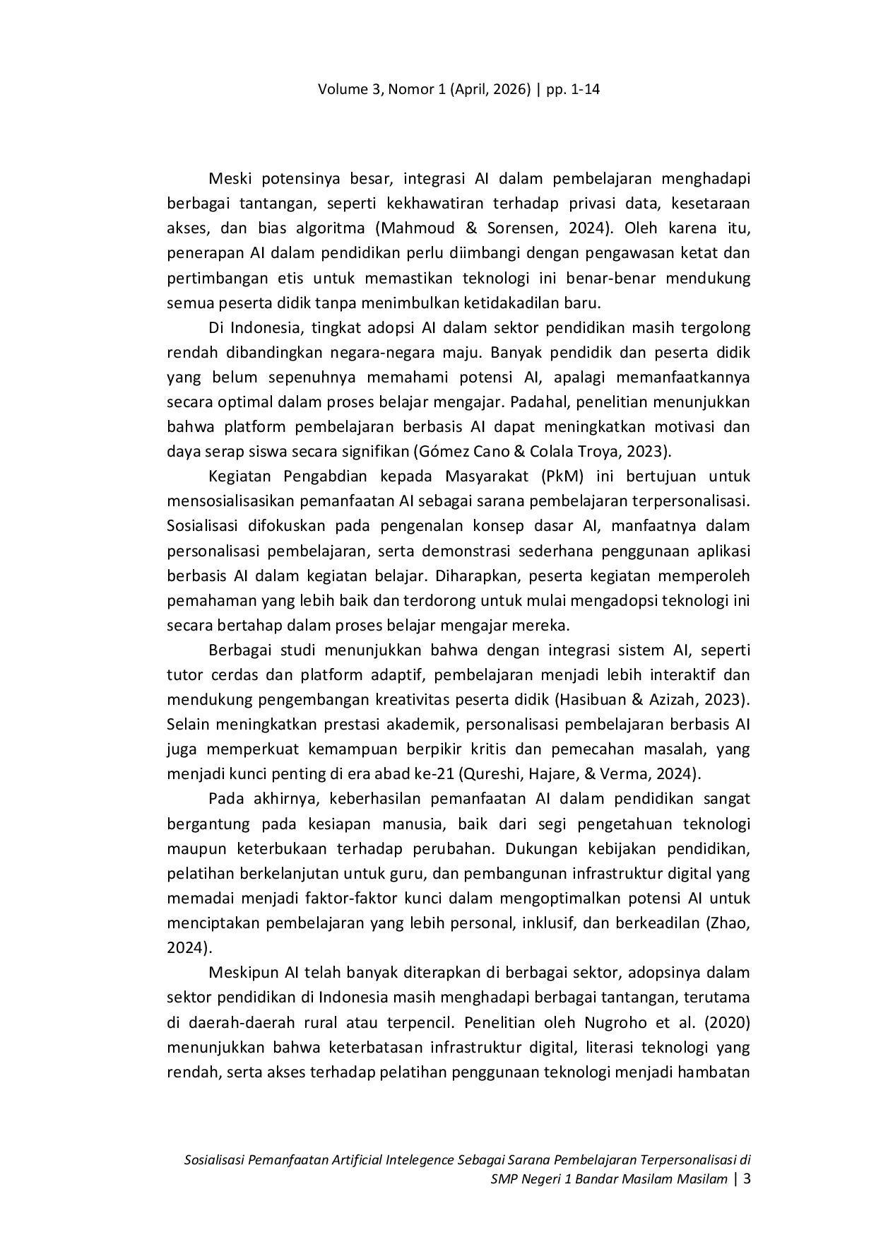 JURIS Sosialisasi Pemanfaatan Artificial Intelegence Sebagai Sarana Pembelajaran Terpersonalisasi Di Smp Negeri 1 Bandar Masilam Masilam