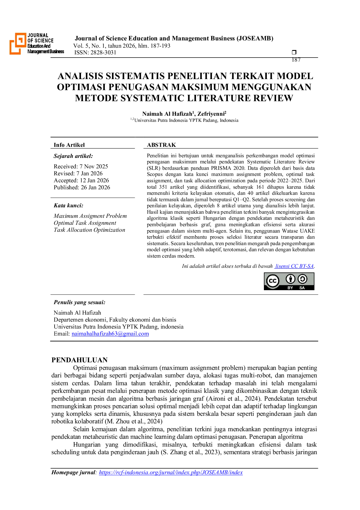 JURIS Analisis Sistematis Penelitian Terkait Model Optimasi Penugasan Maksimum Menggunakan Metode Systematic Literature Review