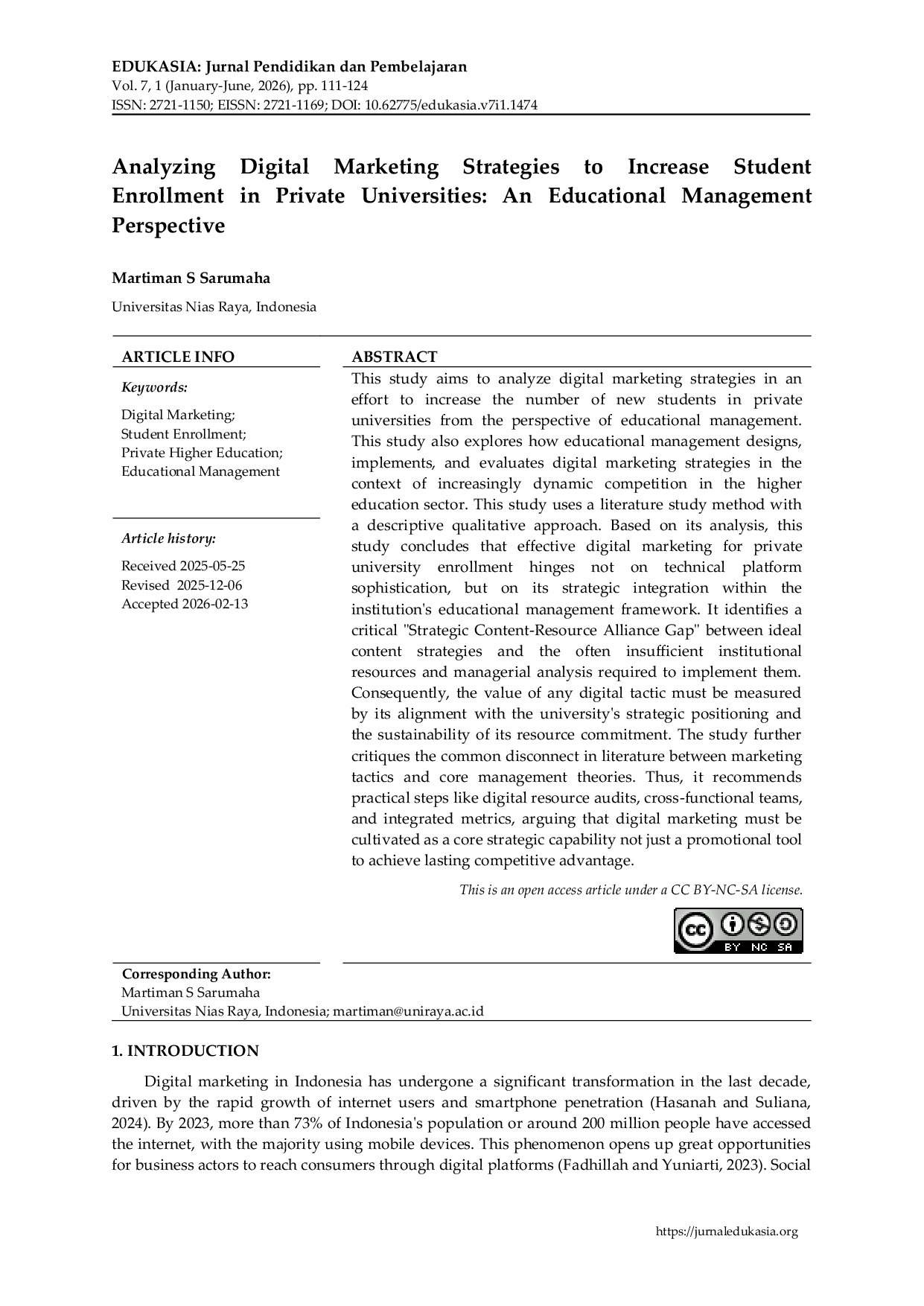 JURIS Analyzing Digital Marketing Strategies to Increase Student Enrollment in Private Universities An Educational Management Perspective