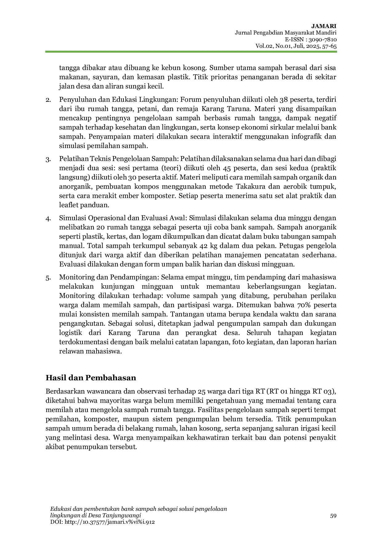 JURIS Edukasi dan Pembentukan Bank Sampah sebagai Solusi Pengelolaan Lingkungan di Desa Tanjungwangi