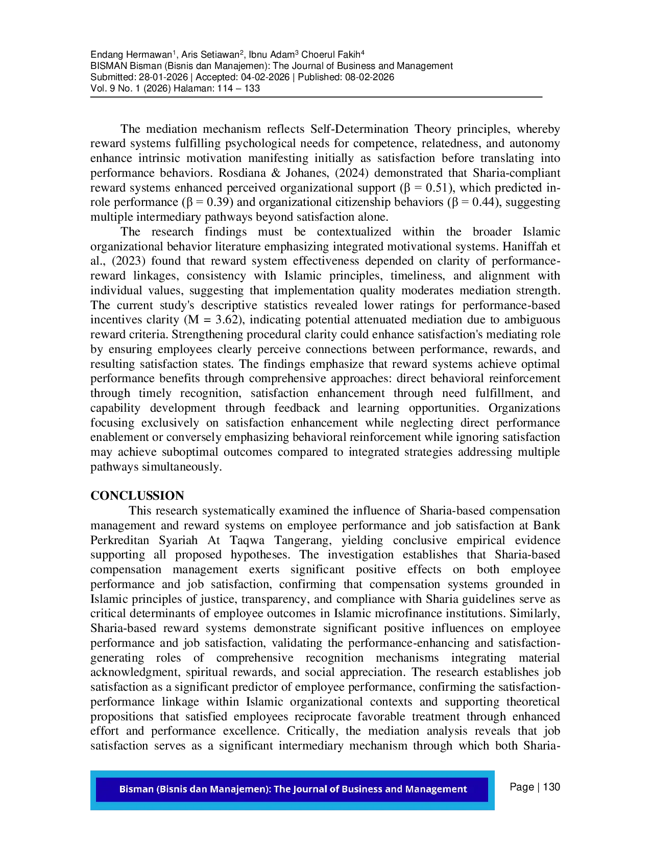 JURIS The Influence of Sharia Based Compensation Management and Reward System on Job Satisfaction and Employee Performance