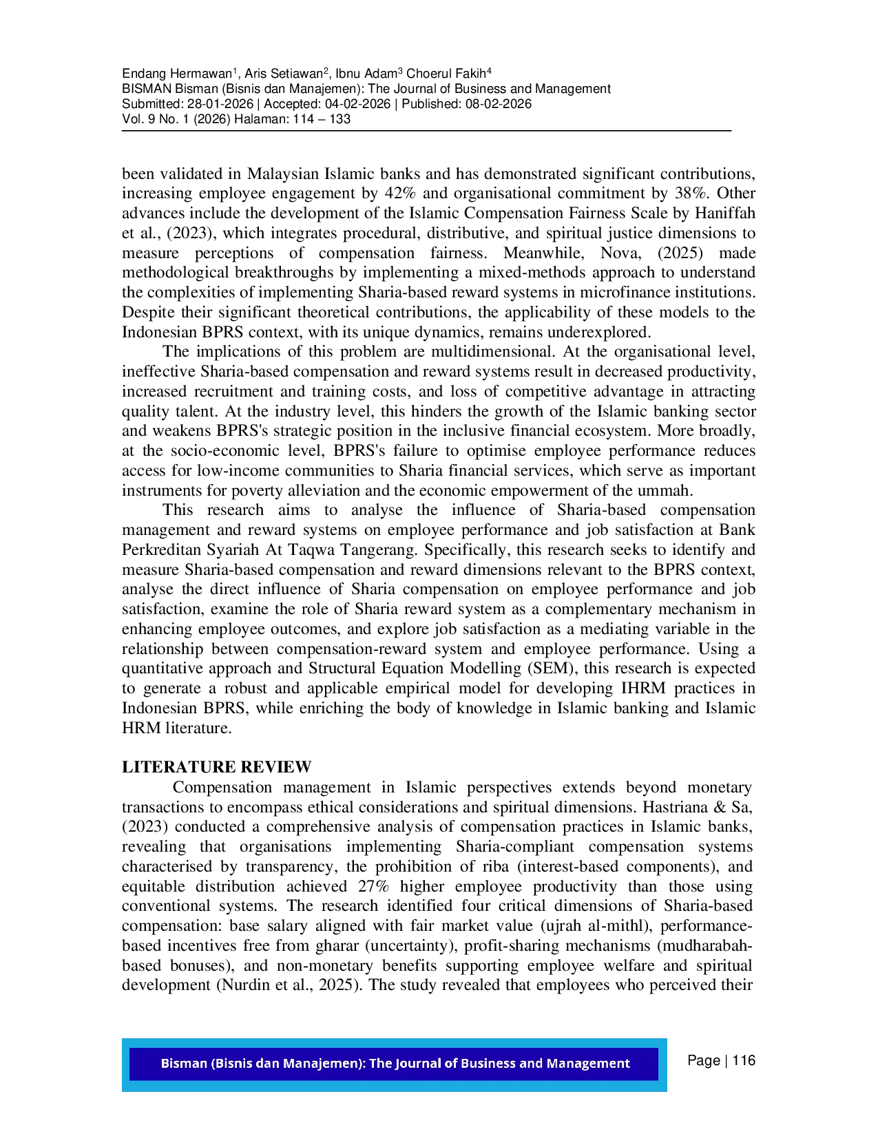 JURIS The Influence of Sharia Based Compensation Management and Reward System on Job Satisfaction and Employee Performance