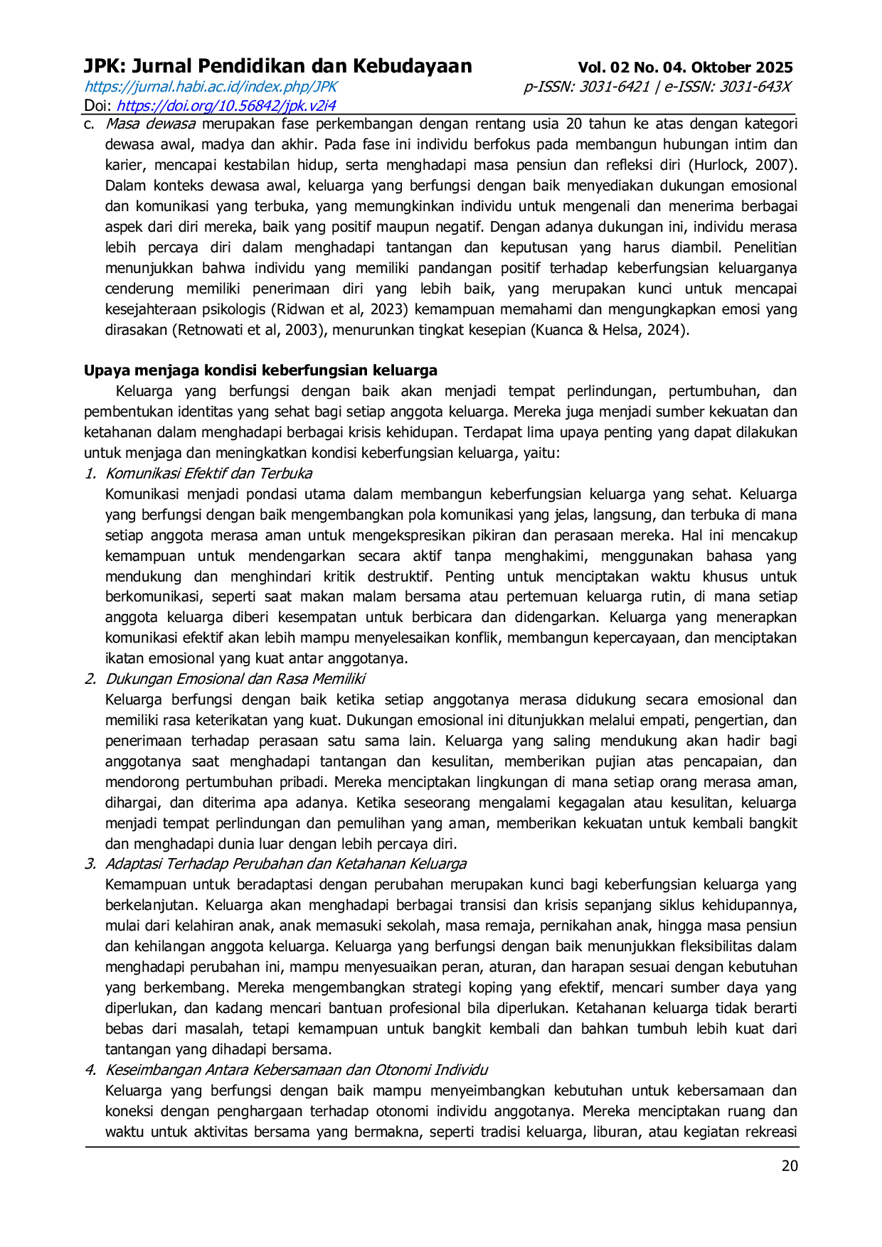 JURIS Peran Keberfungsian Keluarga Terhadap Perkembangan Individu Studi Literatur