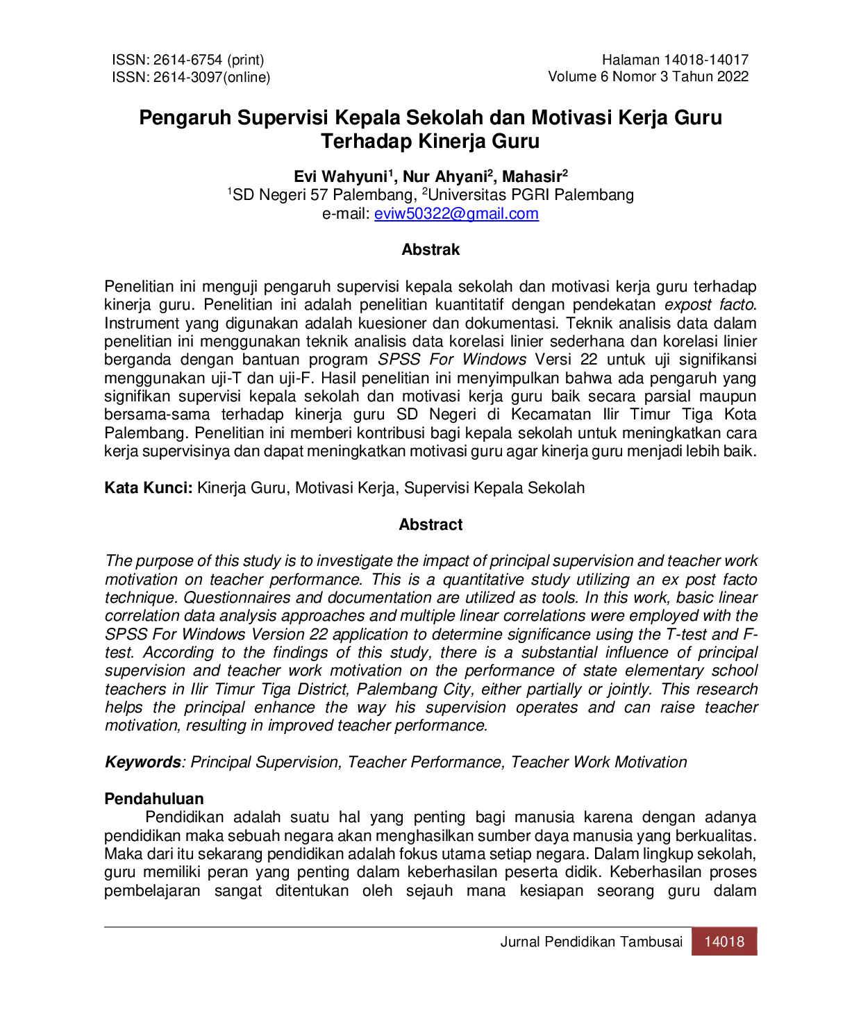 JURIS Pengaruh Supervisi Kepala Sekolah dan Motivasi Kerja Guru Terhadap Kinerja Guru