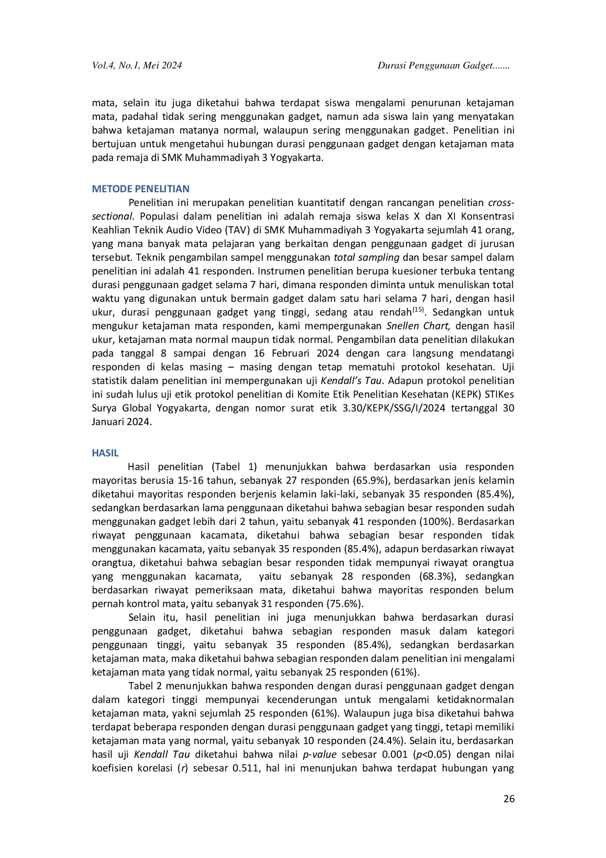 JURIS Durasi Penggunaan Gadget dan Ketajaman Mata pada Remaja Studi Korelasi