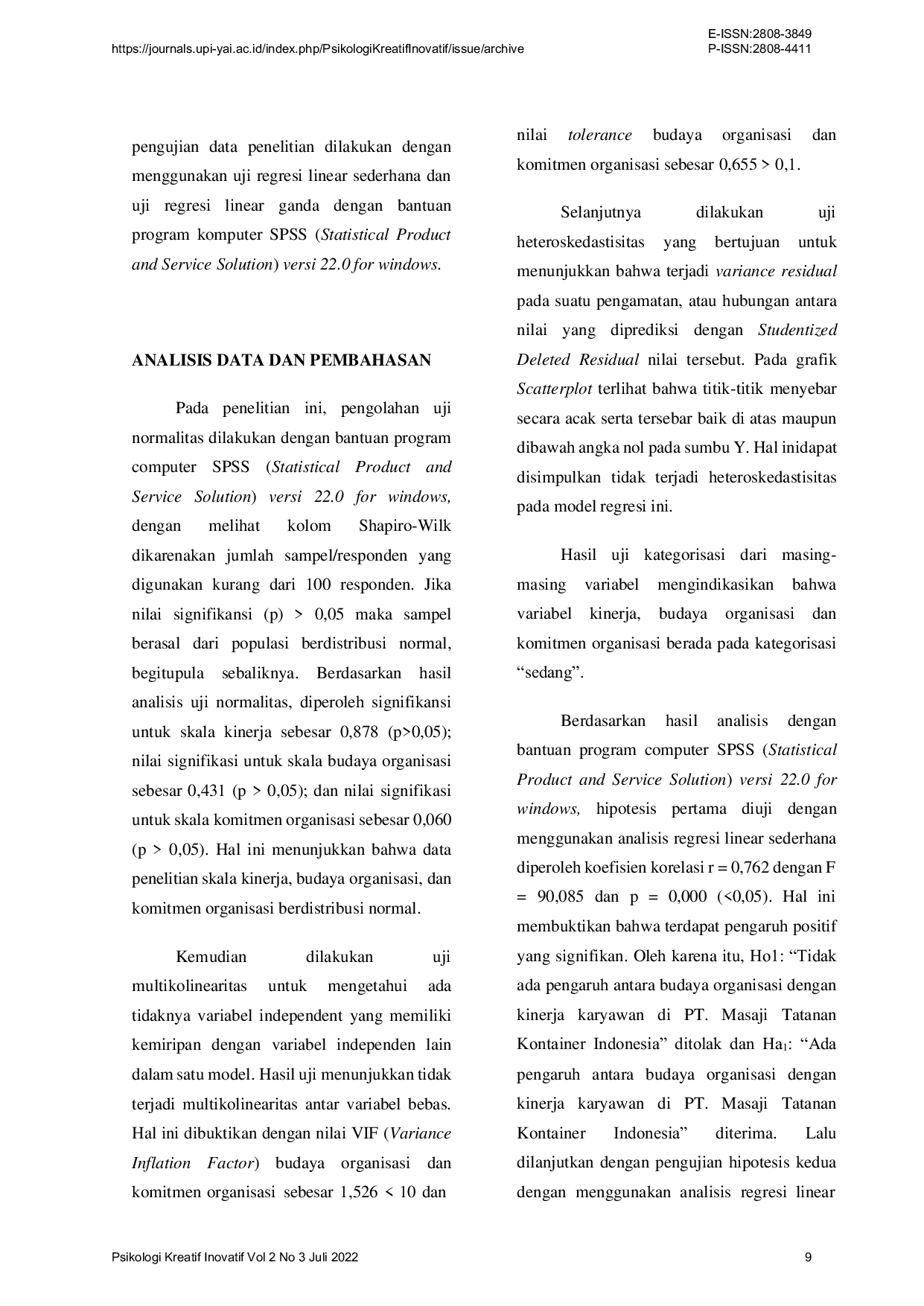 JURIS PENGARUH ANTARA BUDAYA ORGANISASI DAN KOMITMEN ORGANISASI DENGAN KINERJA KARYAWAN DI PT MASAJI TATANAN KONTAINER INDONESIA