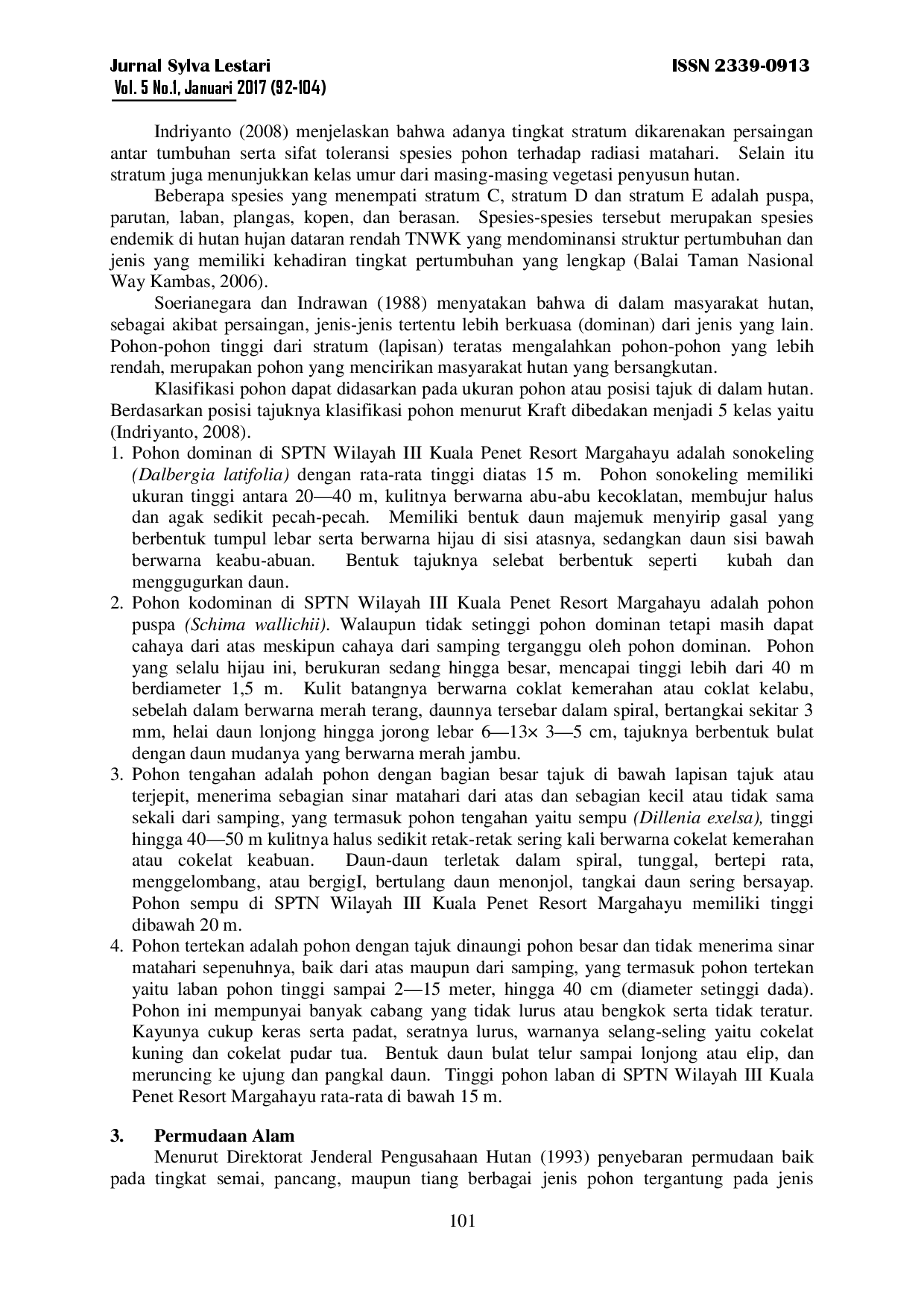 juris Permudaan Alami Hutan Di Satuan Pengelolaan Taman Nasional Sptn Wilayah Iii Kuala Penet Taman Nasional Way Kambas