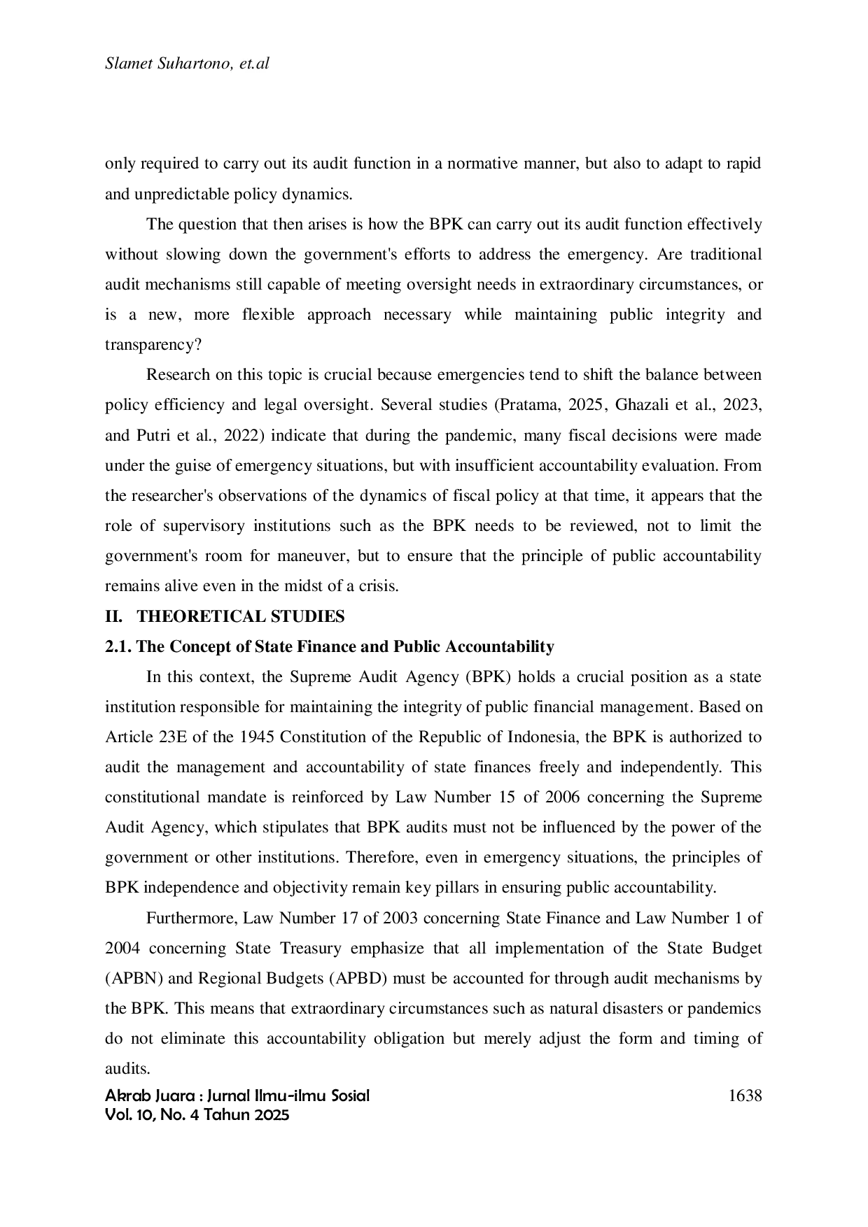 JURIS Adjustment of the BPK s Authority in Auditing State Finances During Emergency Situations