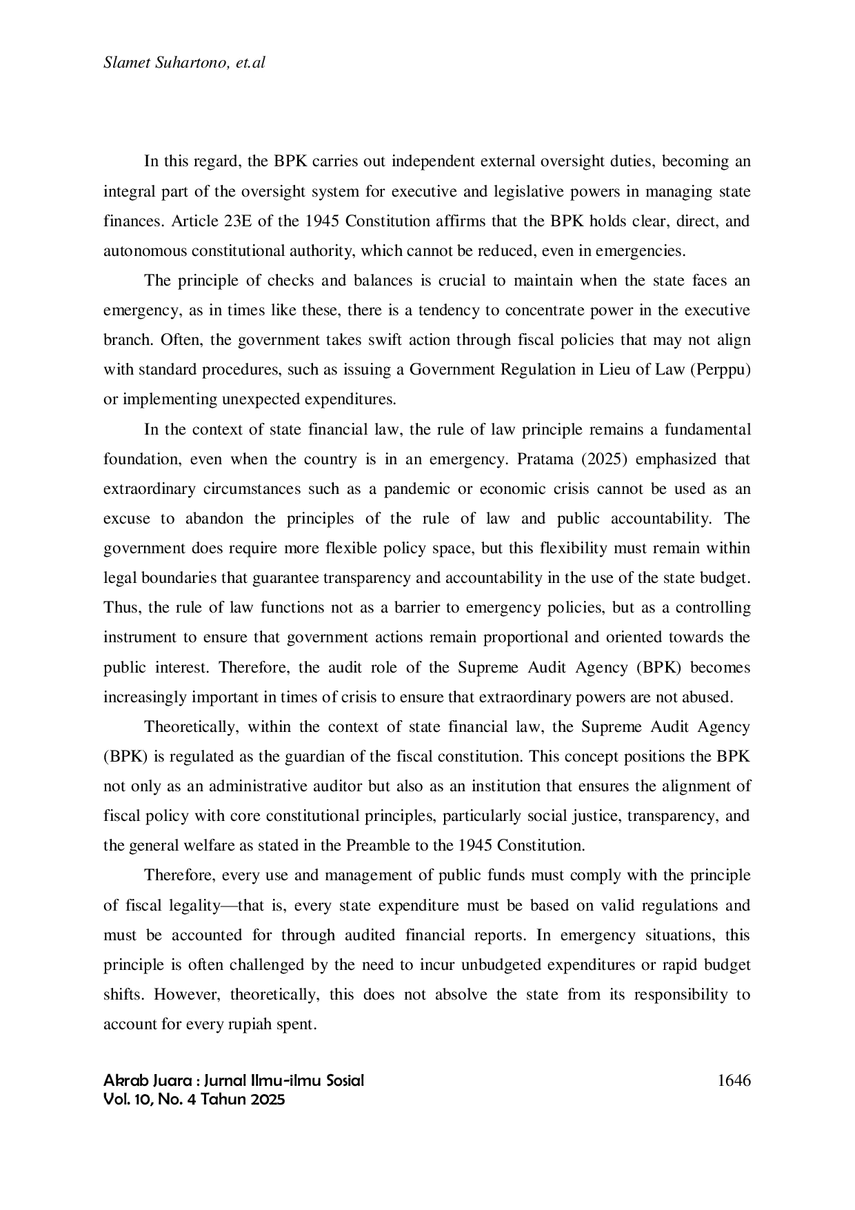 JURIS Adjustment of the BPK s Authority in Auditing State Finances During Emergency Situations