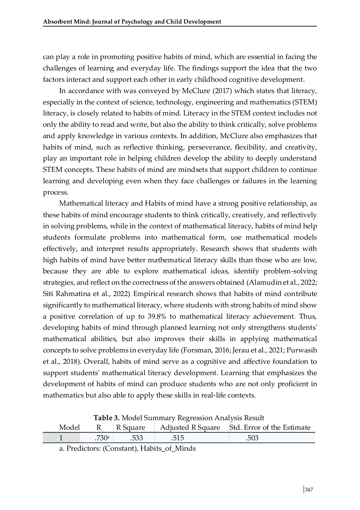 JURIS Hubungan Antara Literasi Matematika dan Kebiasaan Berpikir pada Anak Usia Dini