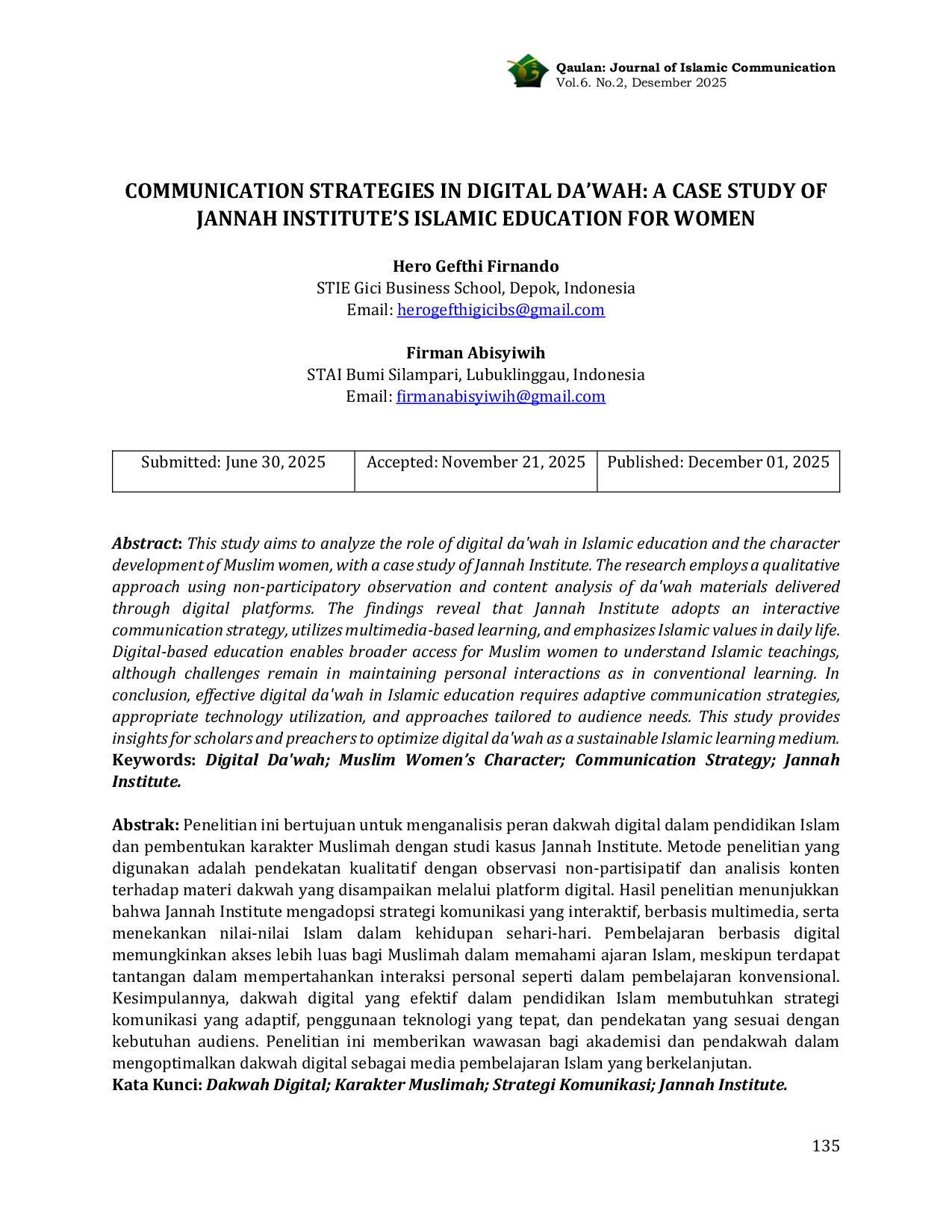 JURIS Communication Strategies in Digital Da wah A Case Study of Jannah Institute s Islamic Education for Women